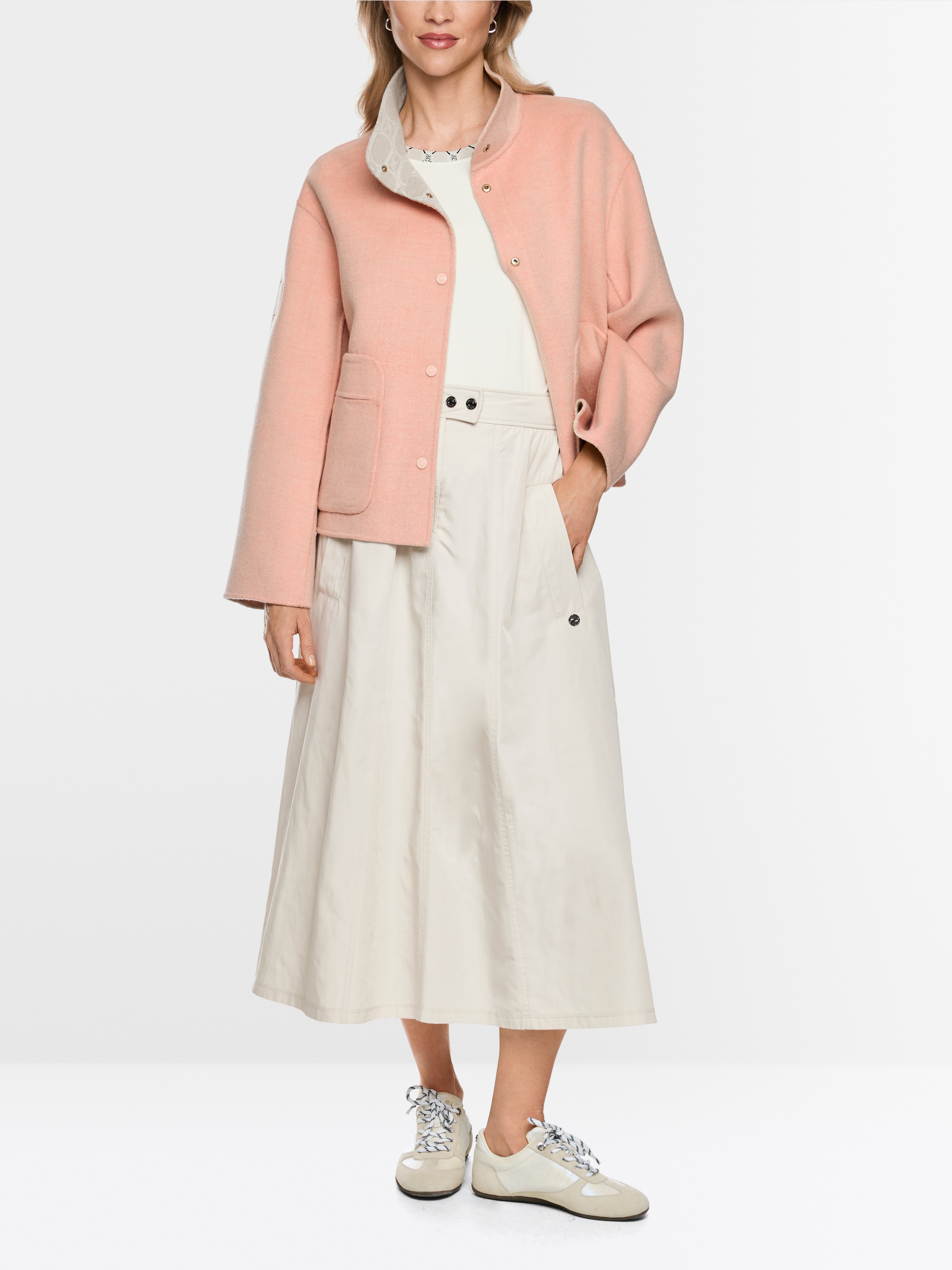Veste réversible en laine mélangée avec imprimé logo en chaîne