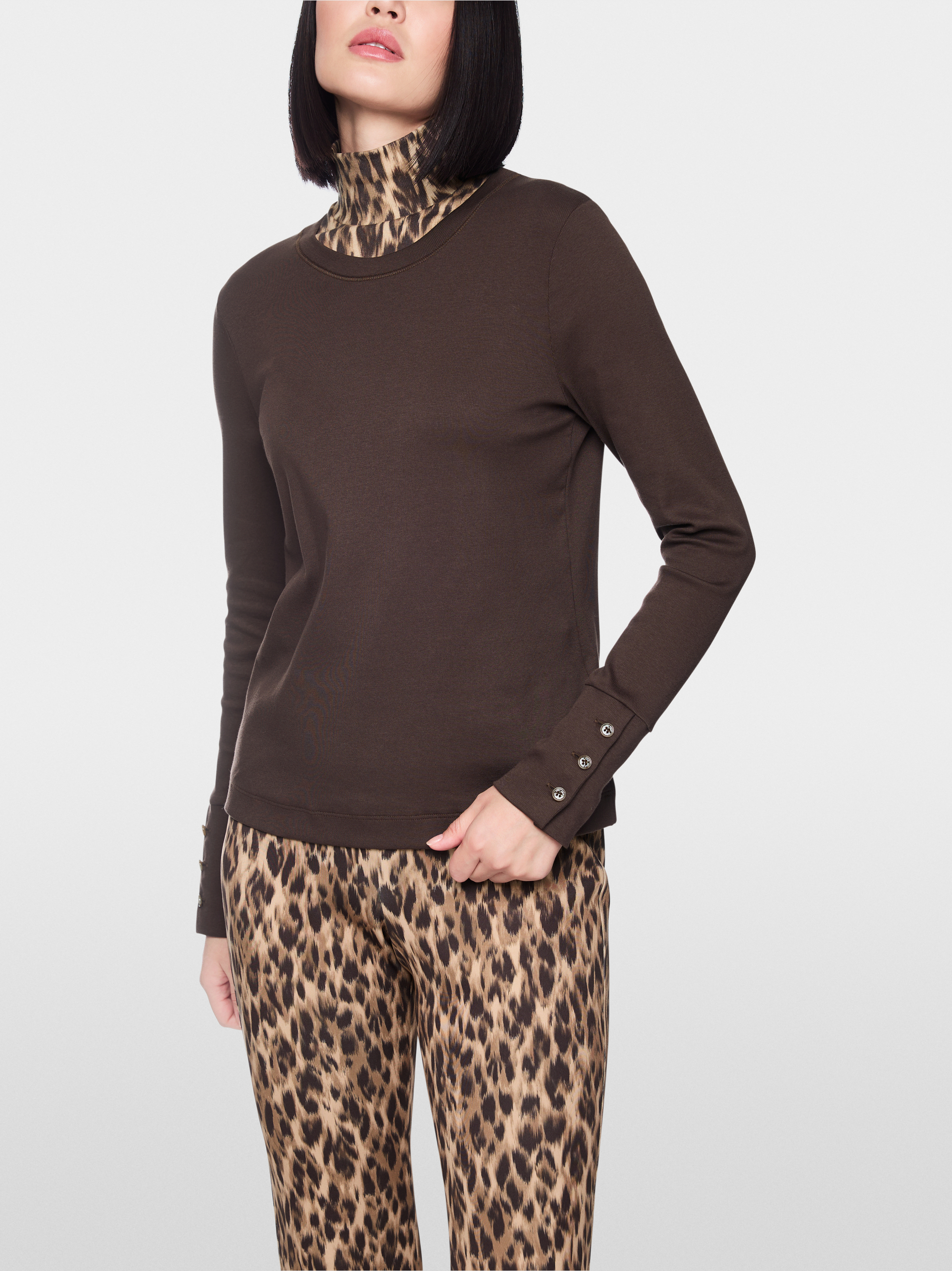 Long-sleeve top with leo-print roll neck