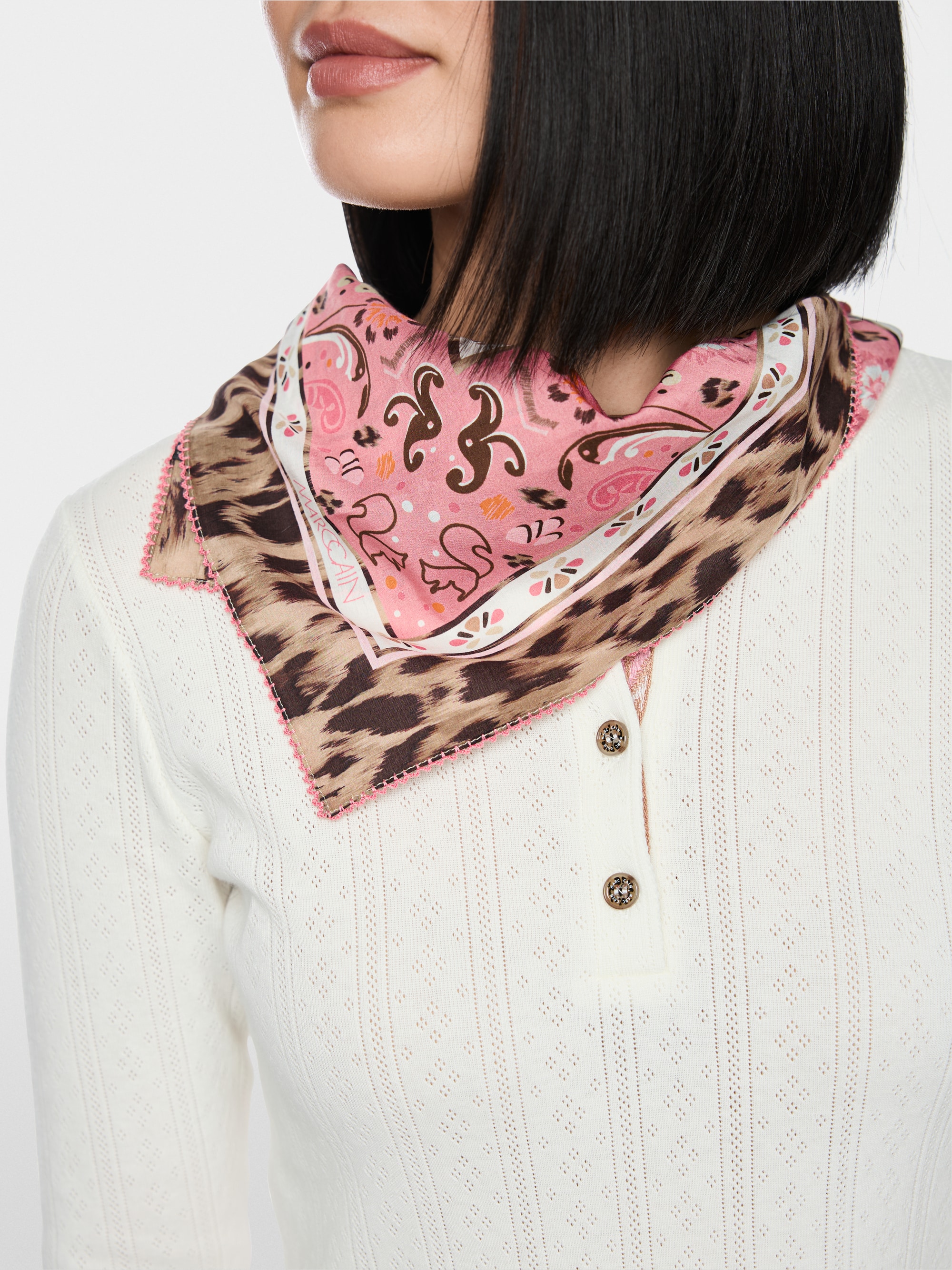 Cotton-silk scarf with mixed pattern