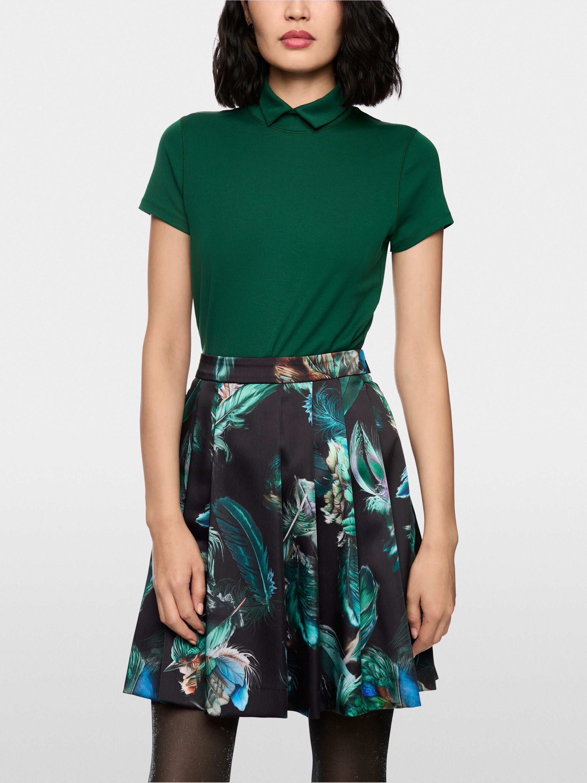 T-shirt with slit mock neck