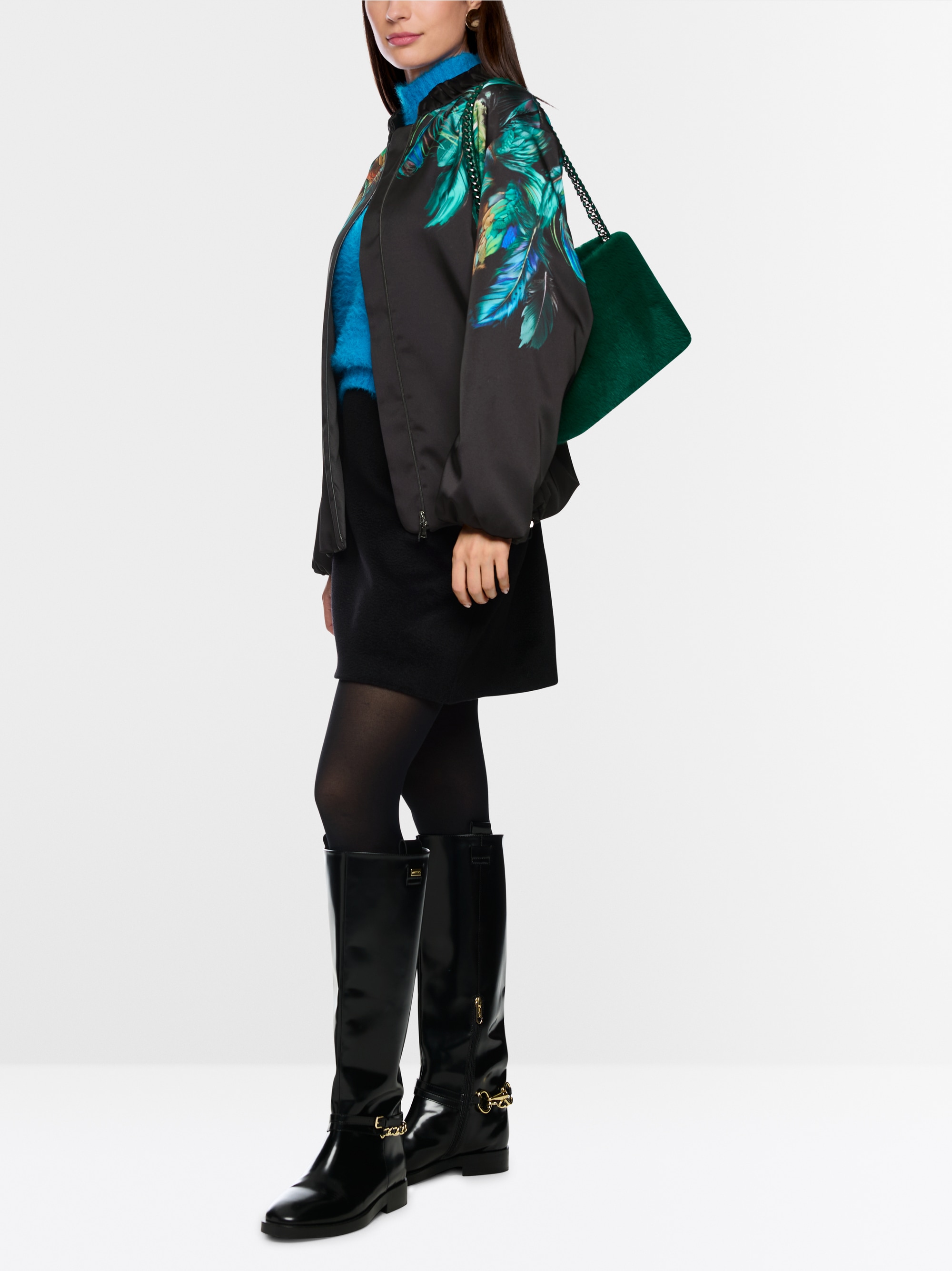 Blouson with feather print