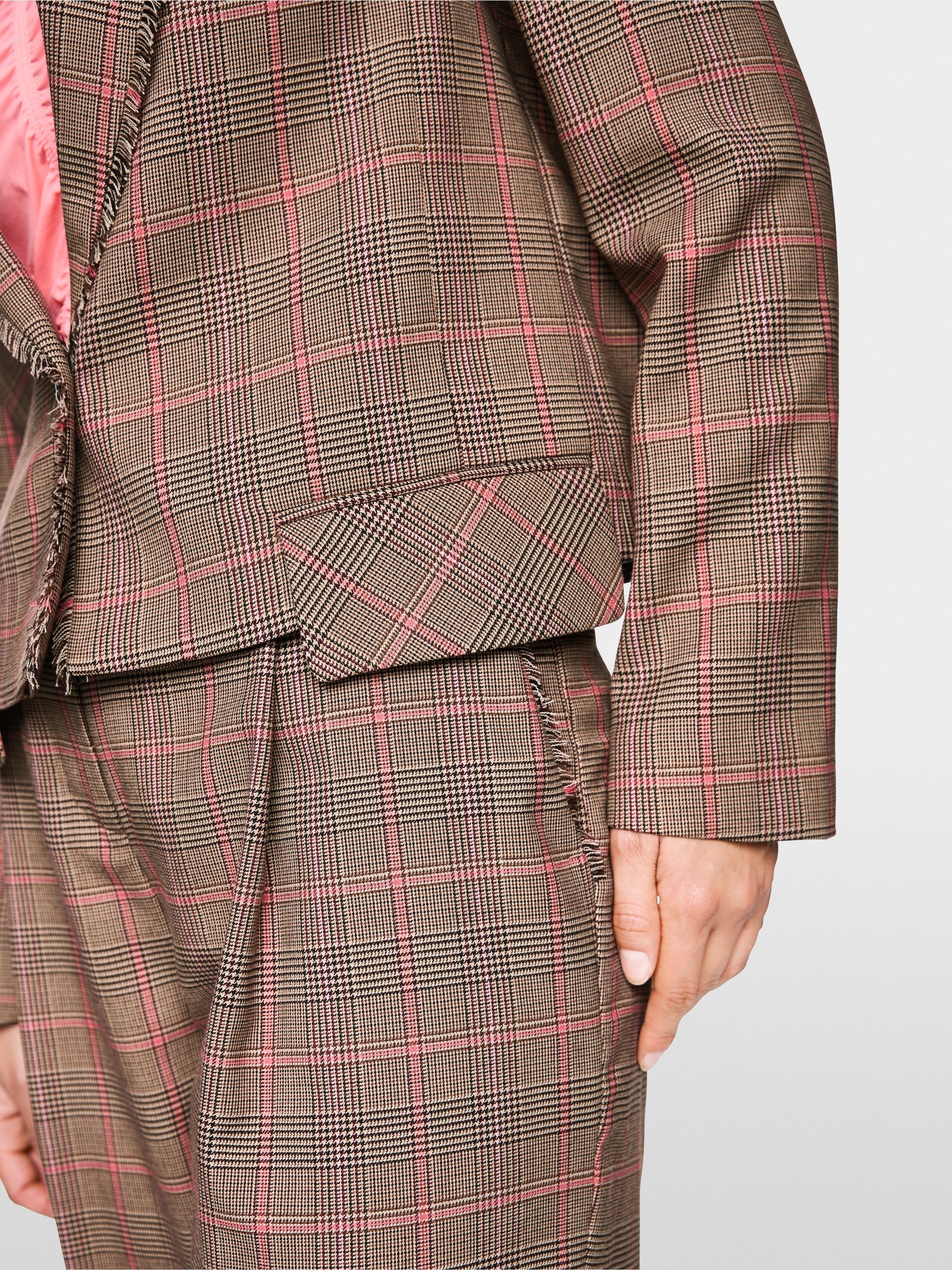 Blazer classique à carreaux avec franges