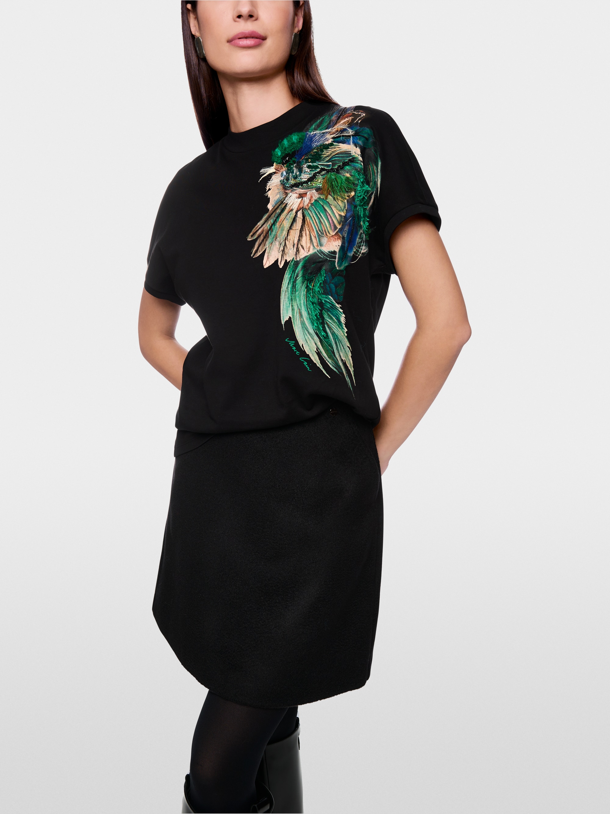 T-shirt en coton avec imprimé plumes
