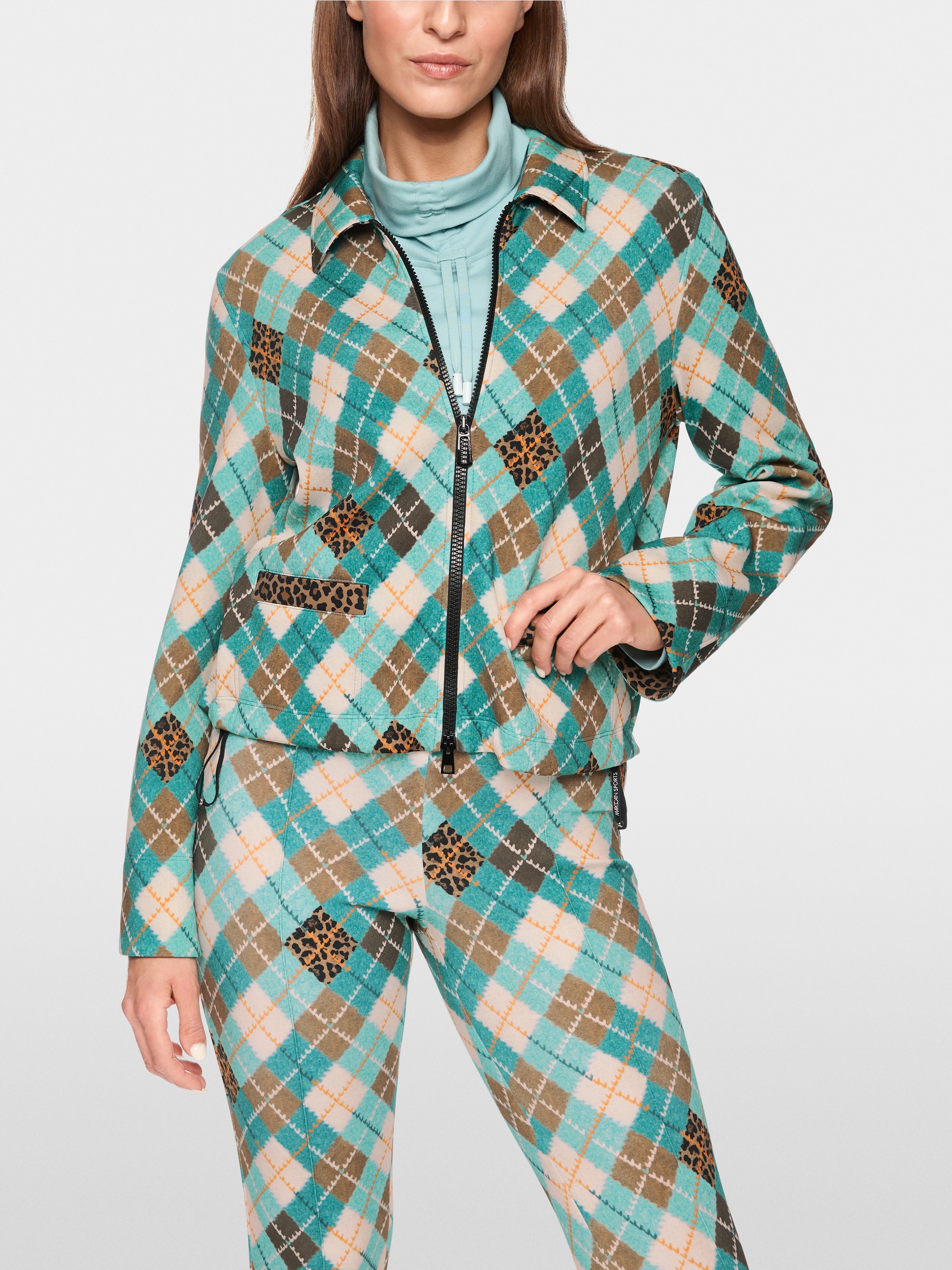 Veste en scuba avec motif argyle et détails léopard