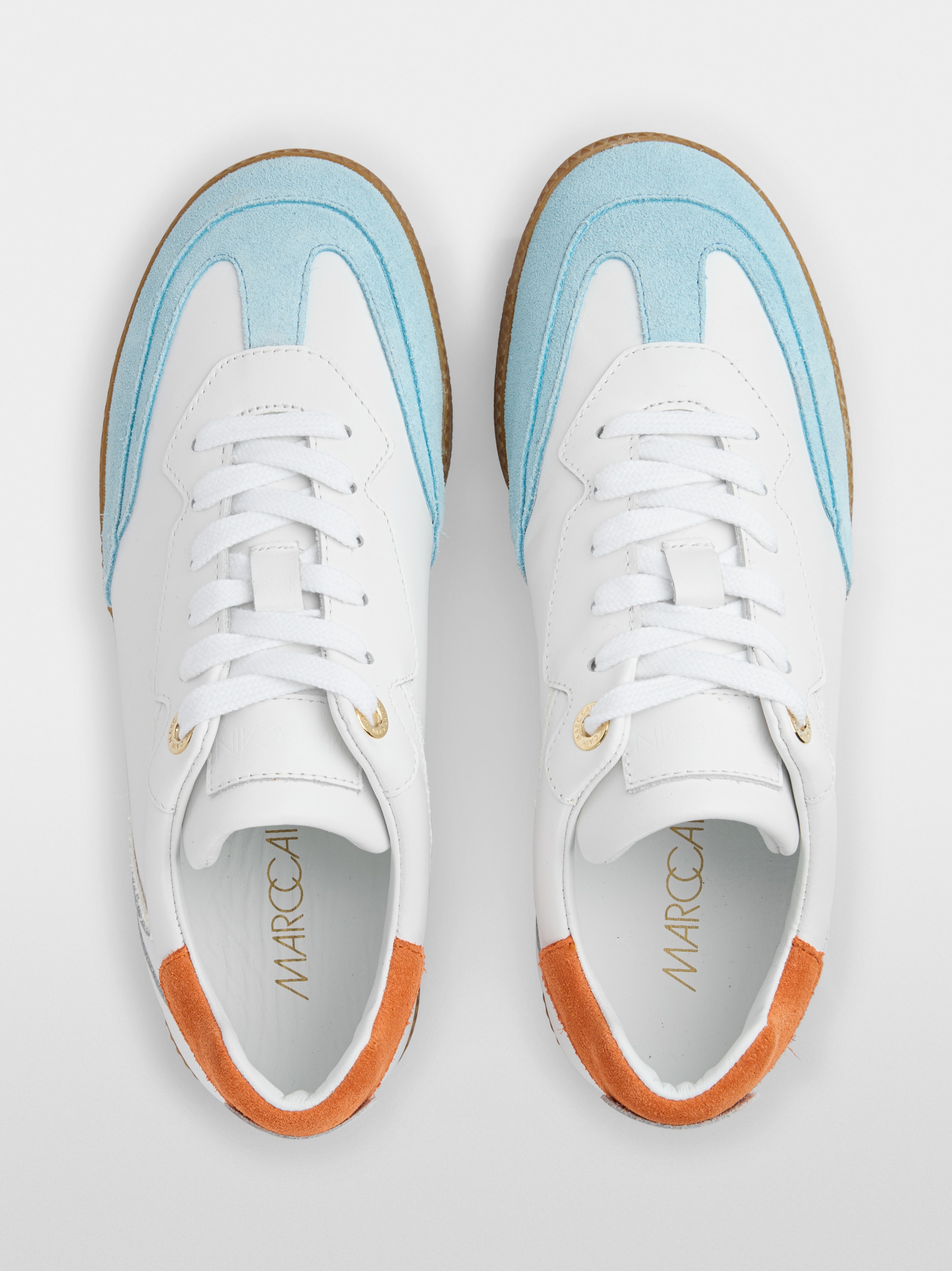 Leather-mix colour block trainers