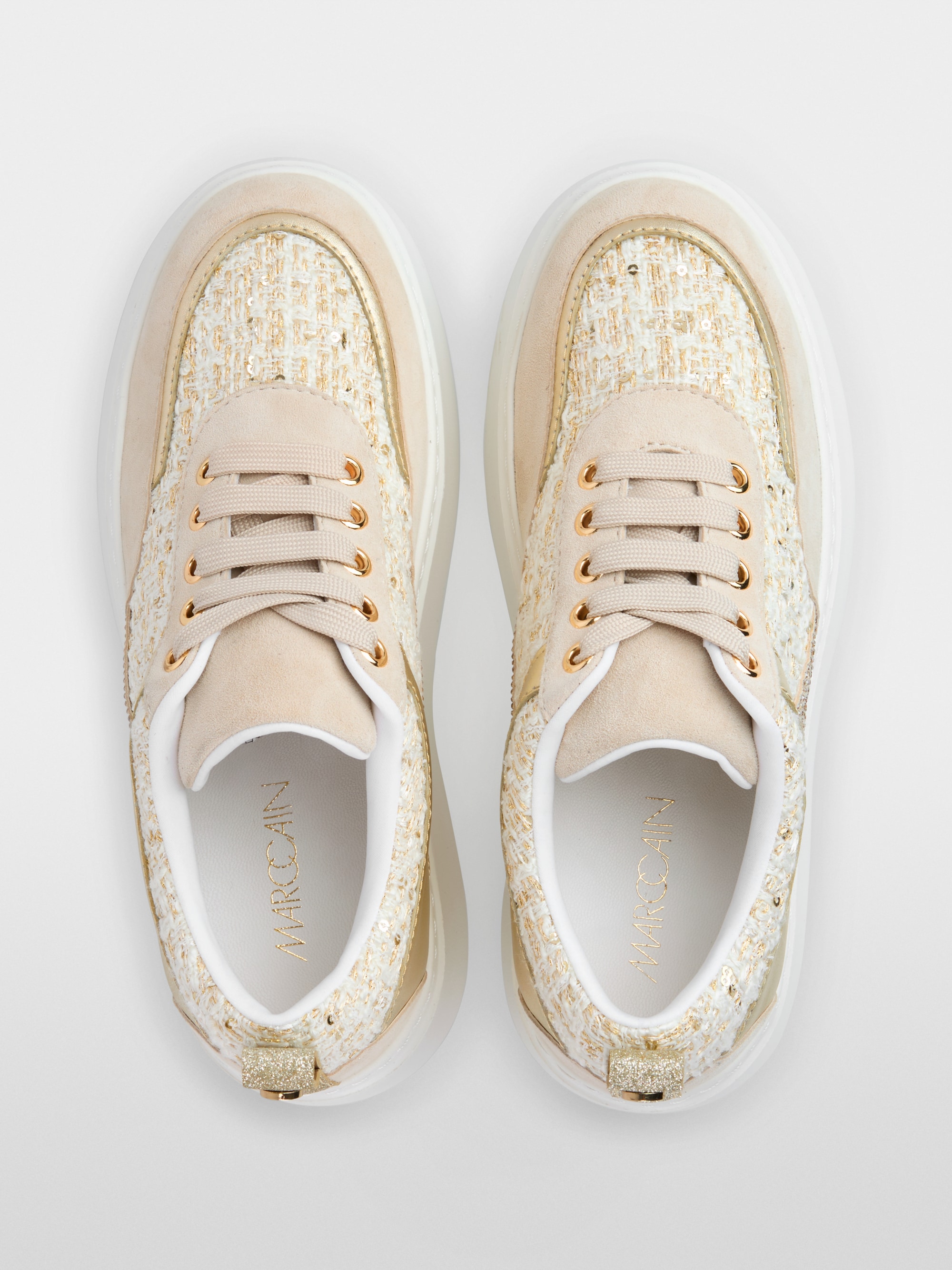 Platform sneakers with glitter and gold