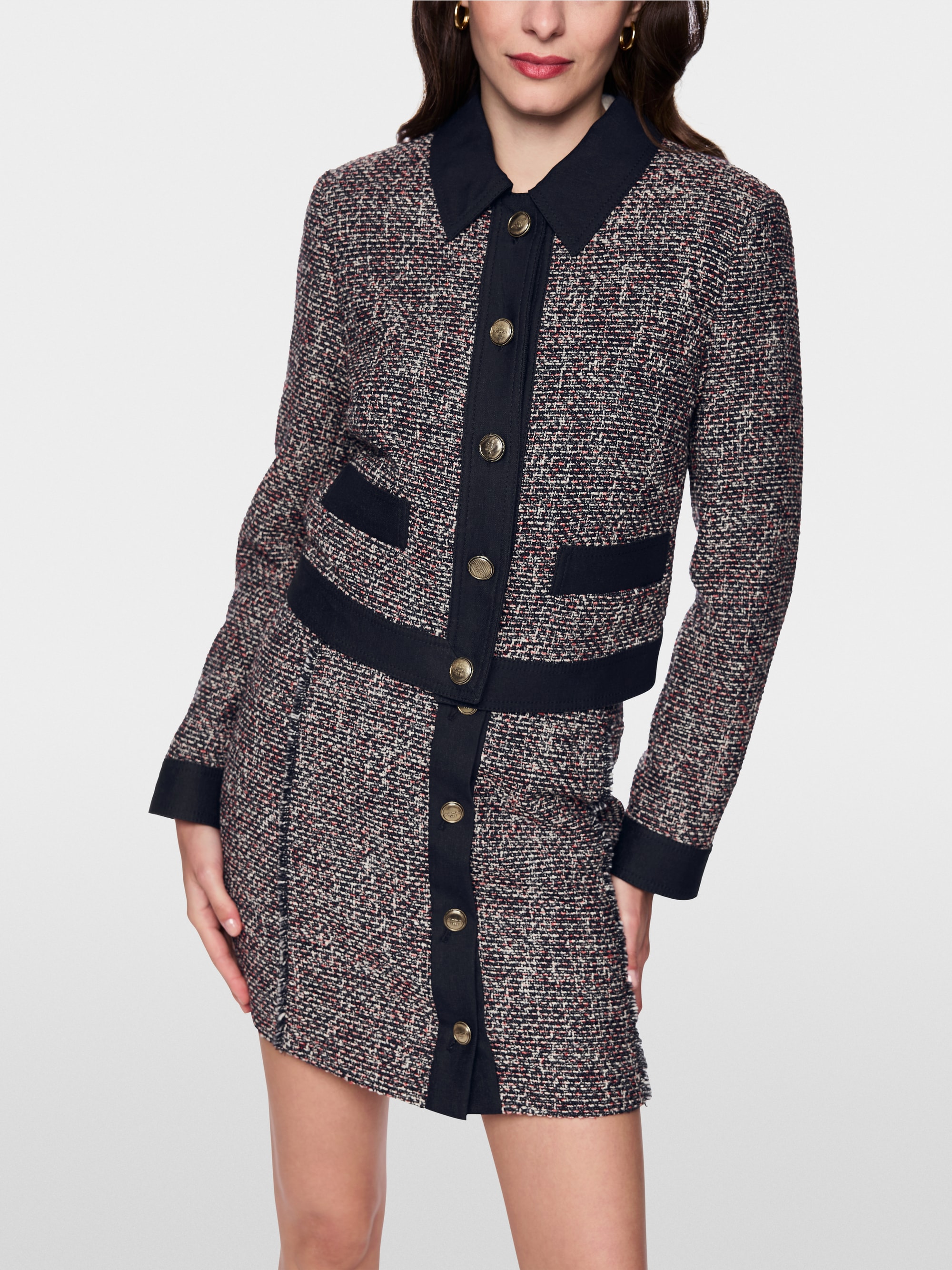 Veste en tweed avec détails en denim