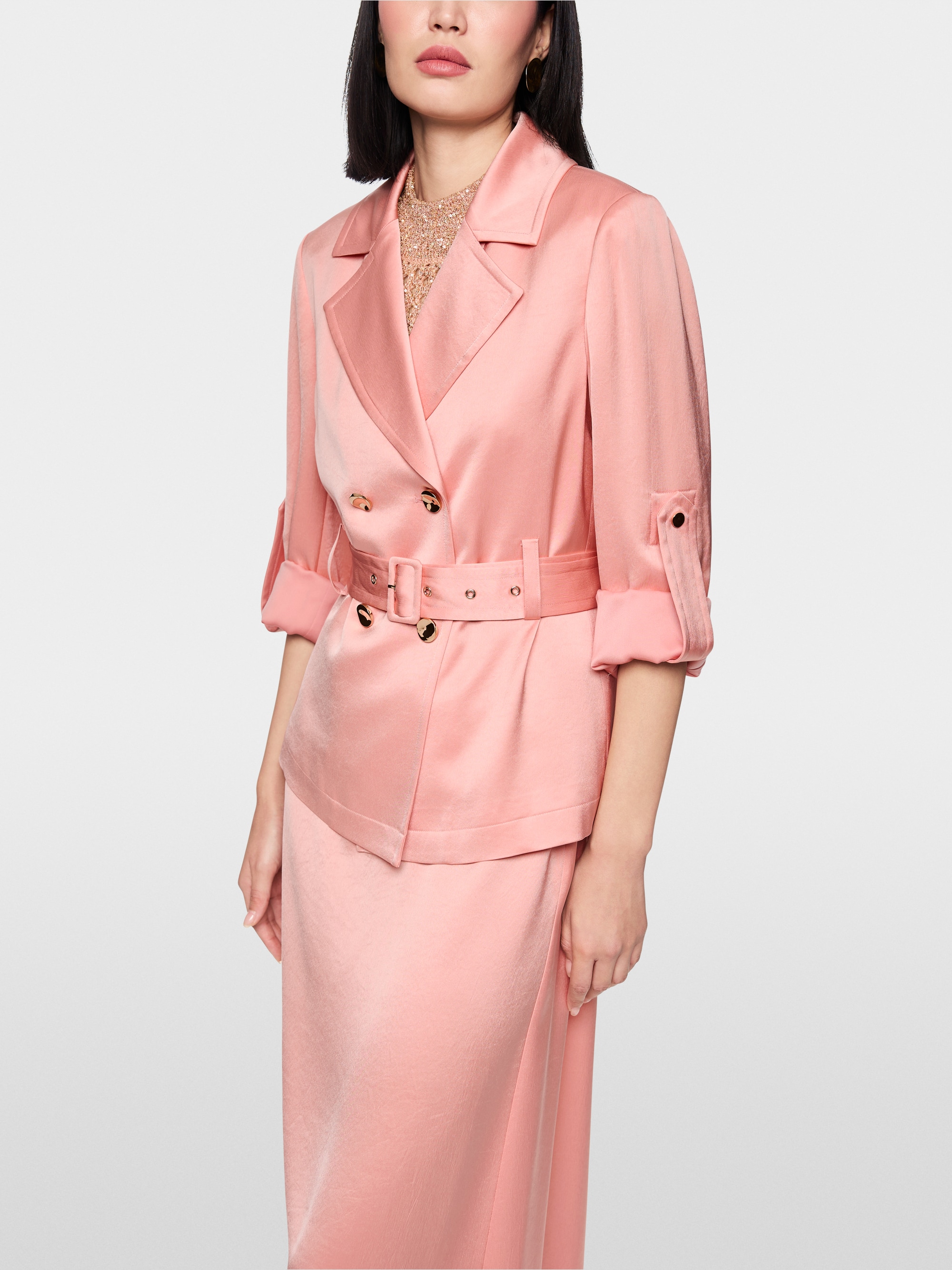 Satin blazer jacket with belt