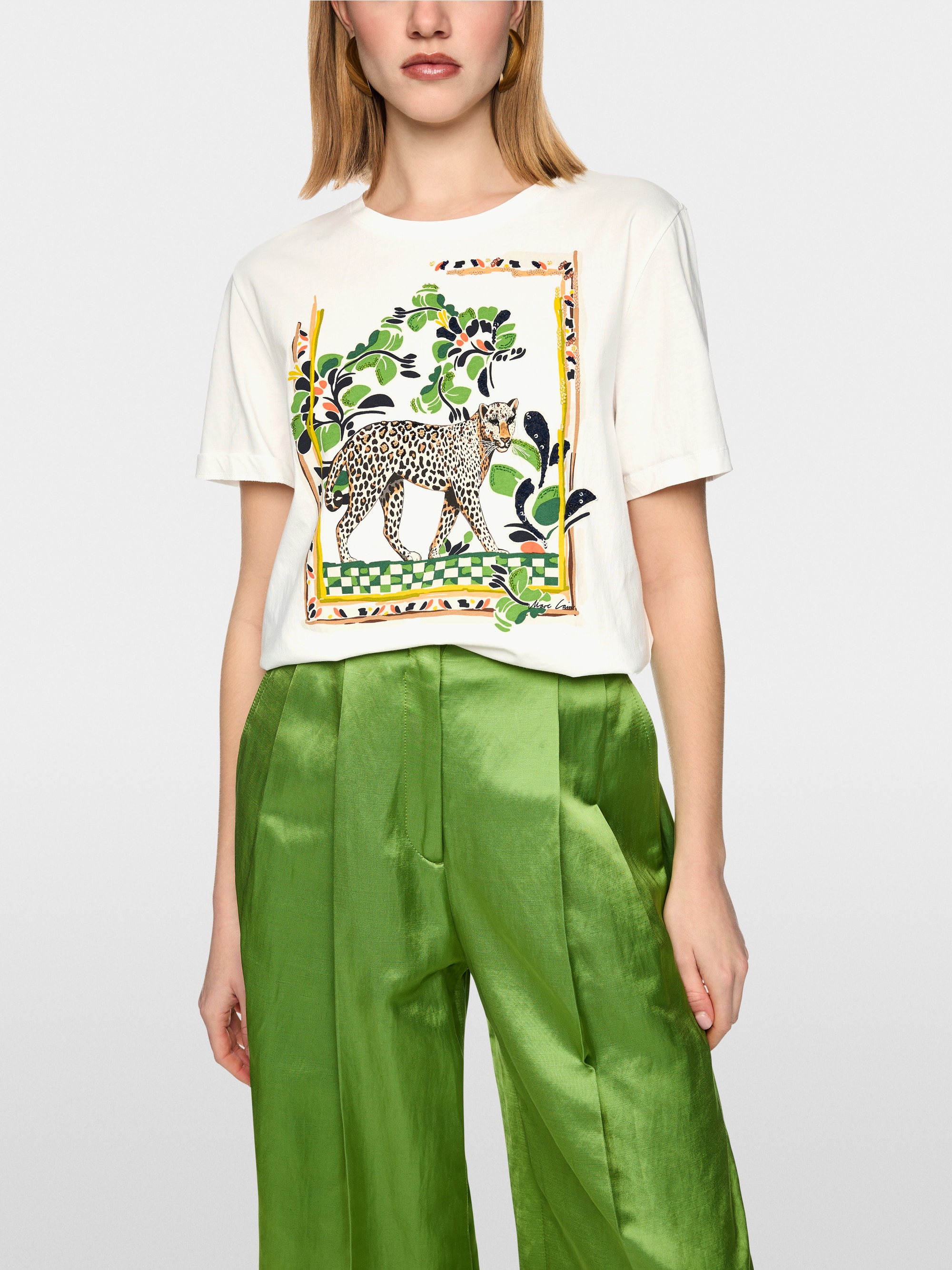 Cotton T-shirt with leopard motif