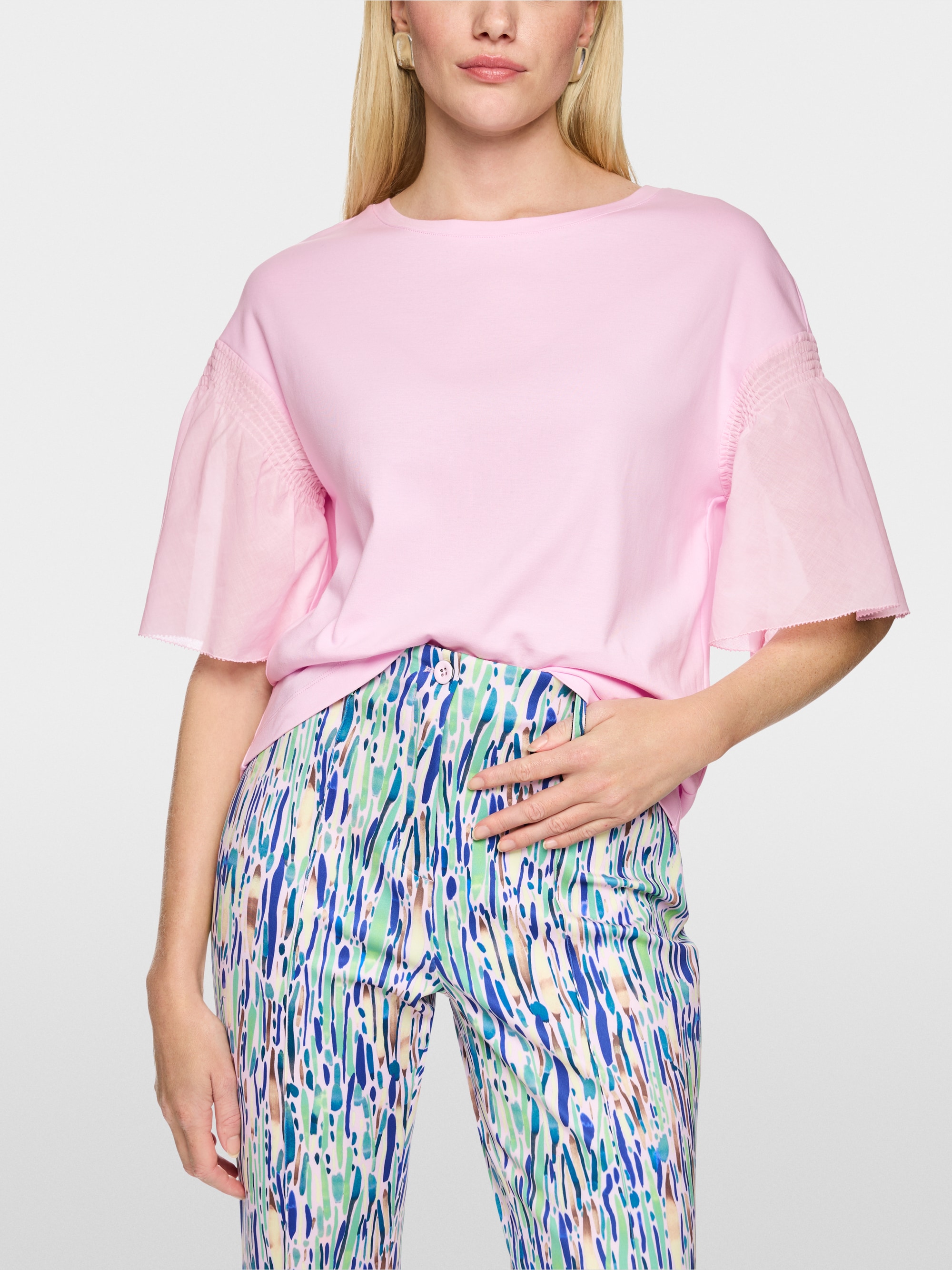 T-shirt en coton stretch avec détails smockés