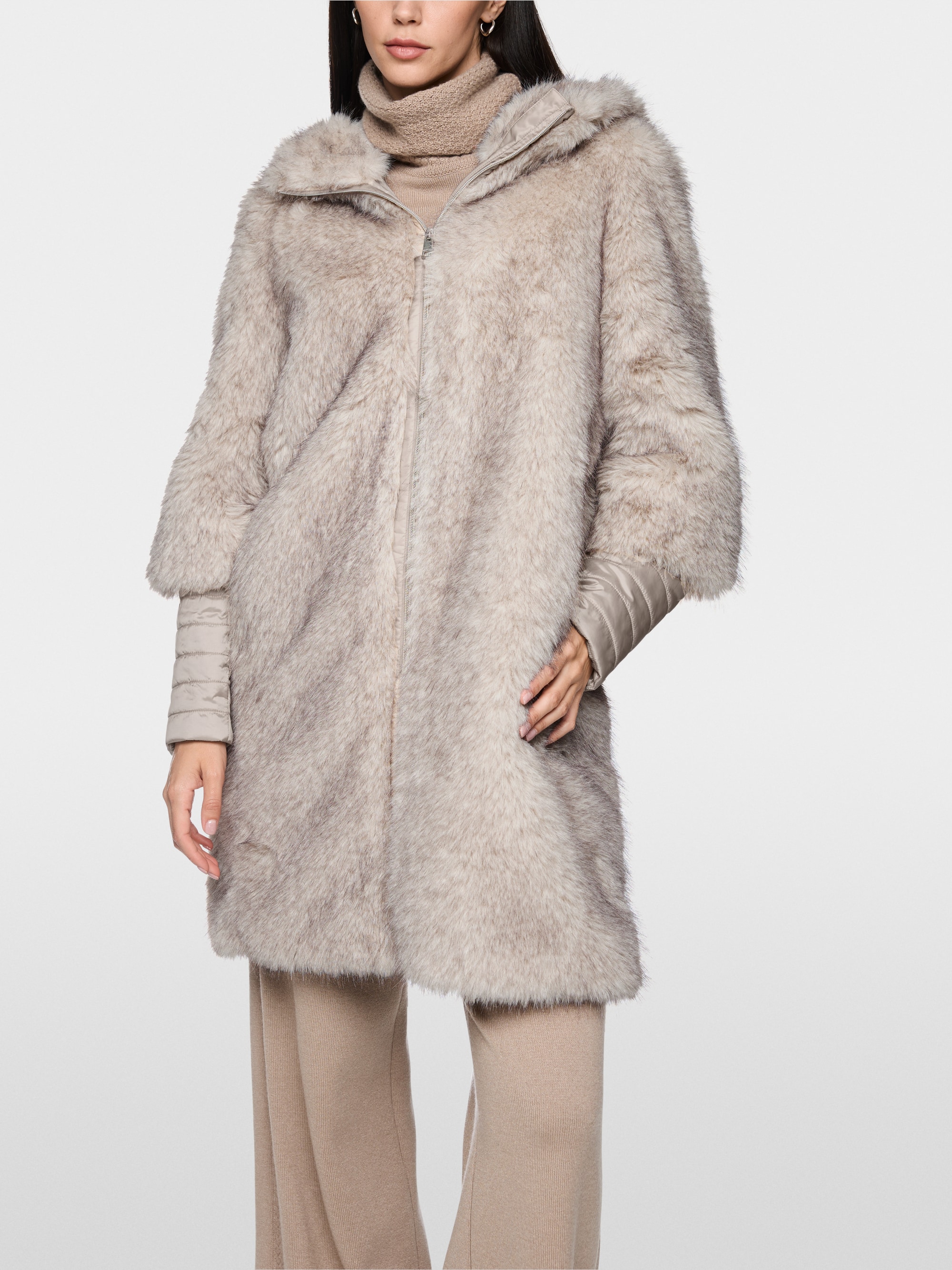 Faux fur coat with hood