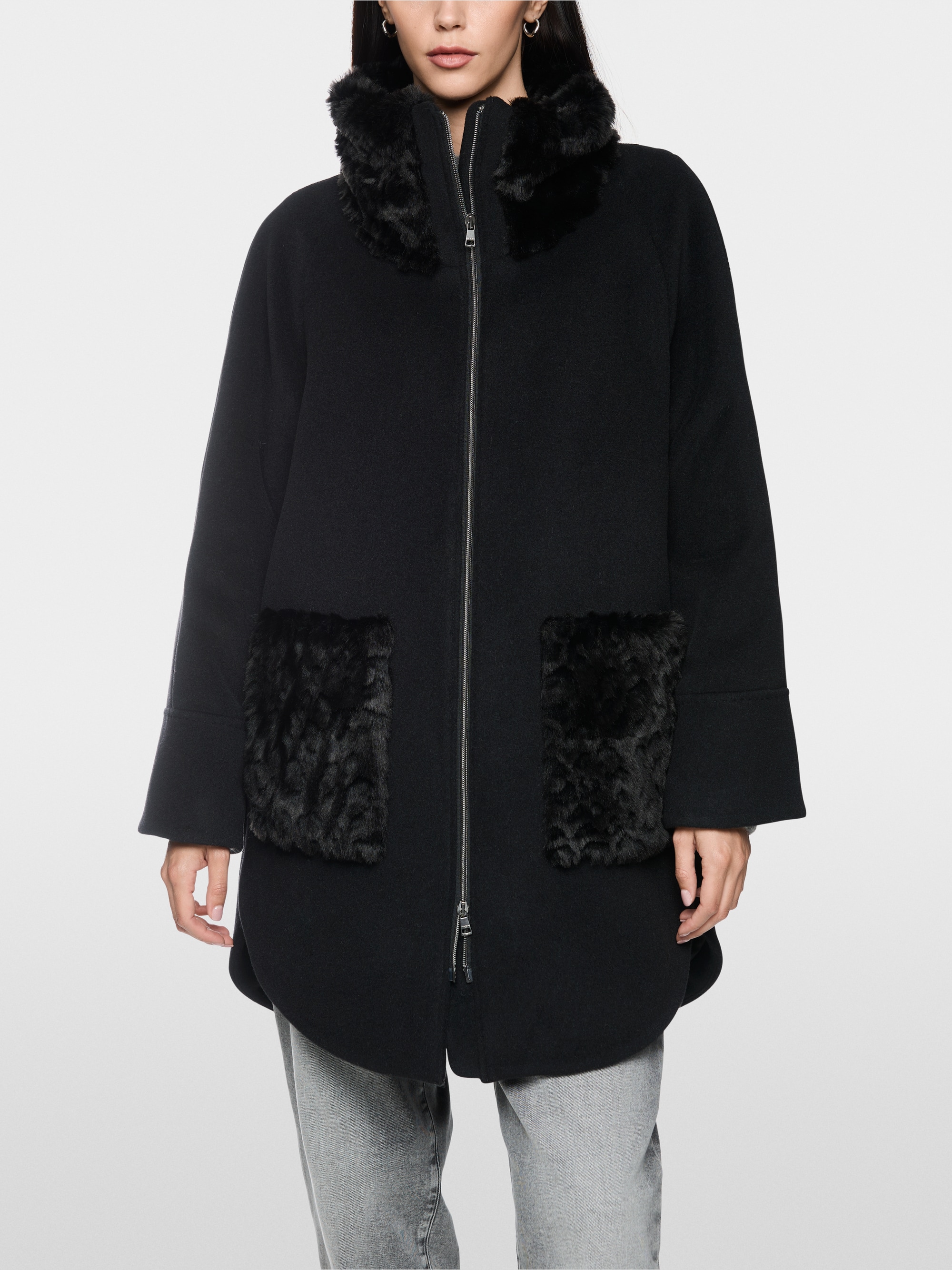 Alpaca blend coat with faux fur