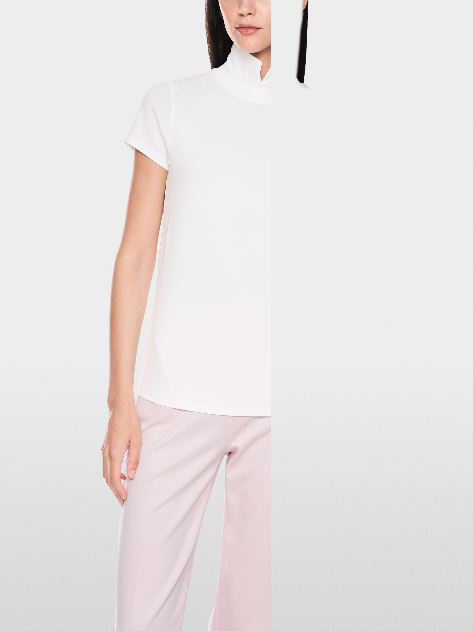 Stretch cotton shirt with raised collar