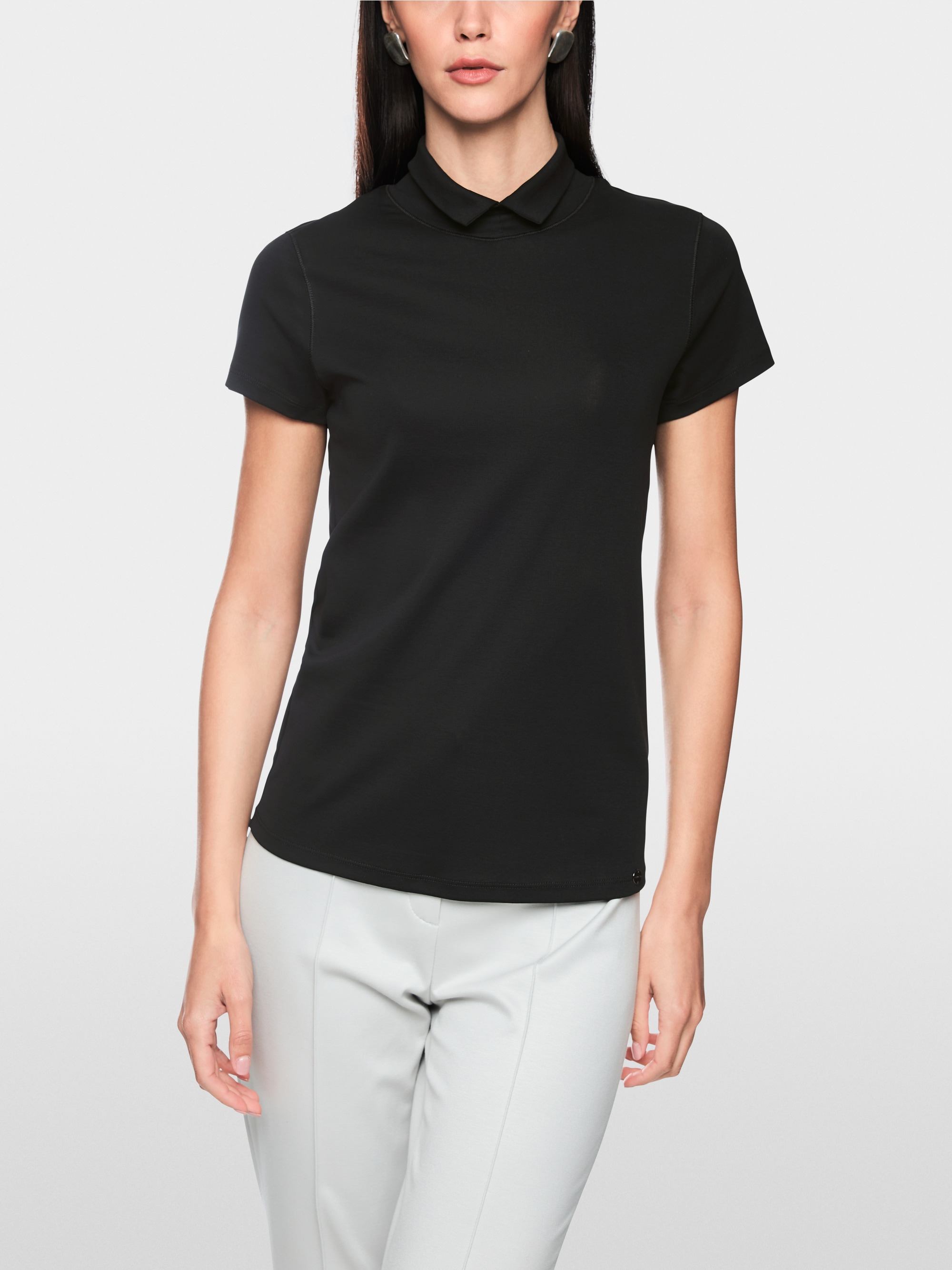 Stretch cotton shirt with raised collar