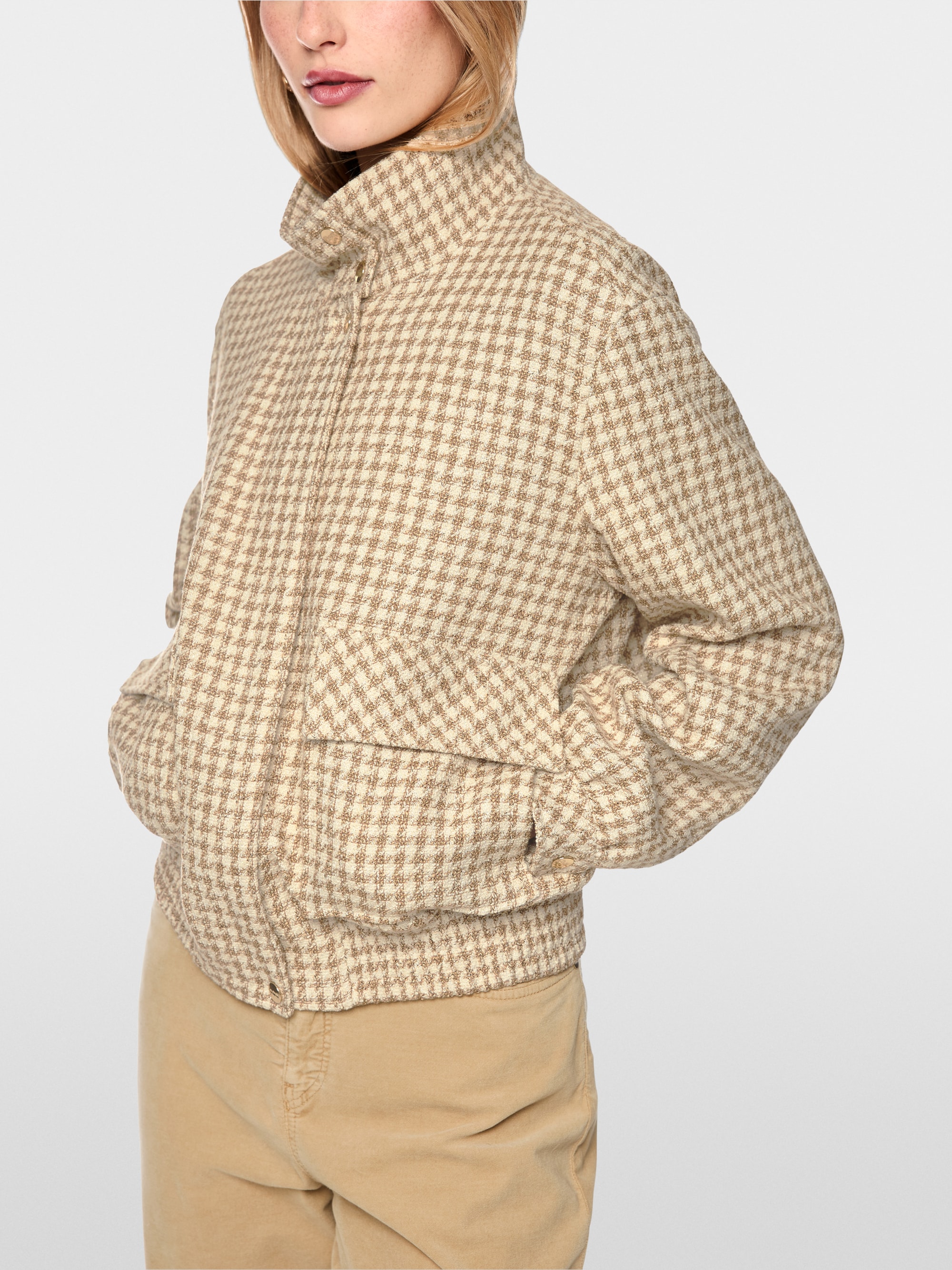 Blouson jacket with houndstooth