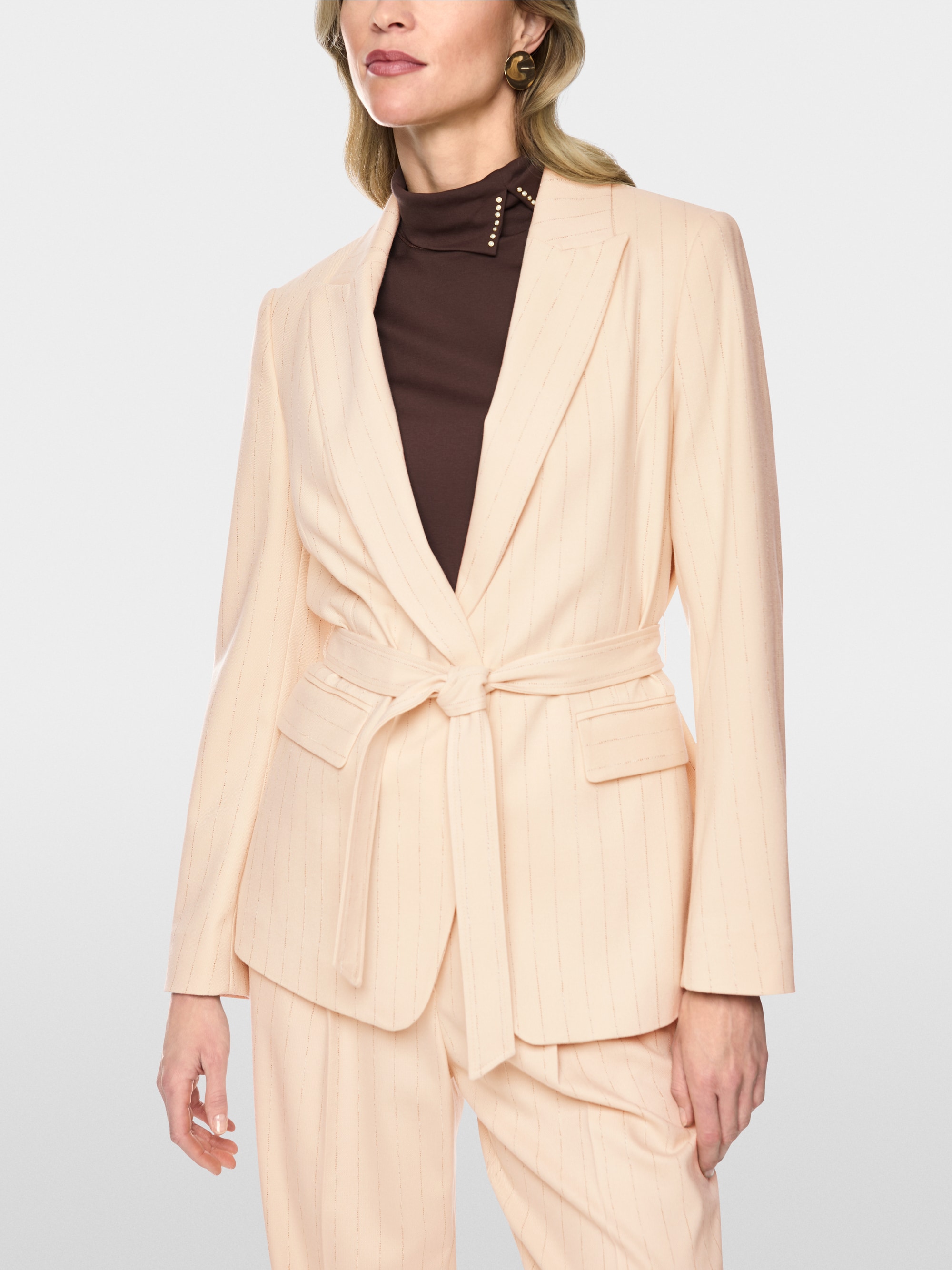 Pinstriped blazer with tie belt