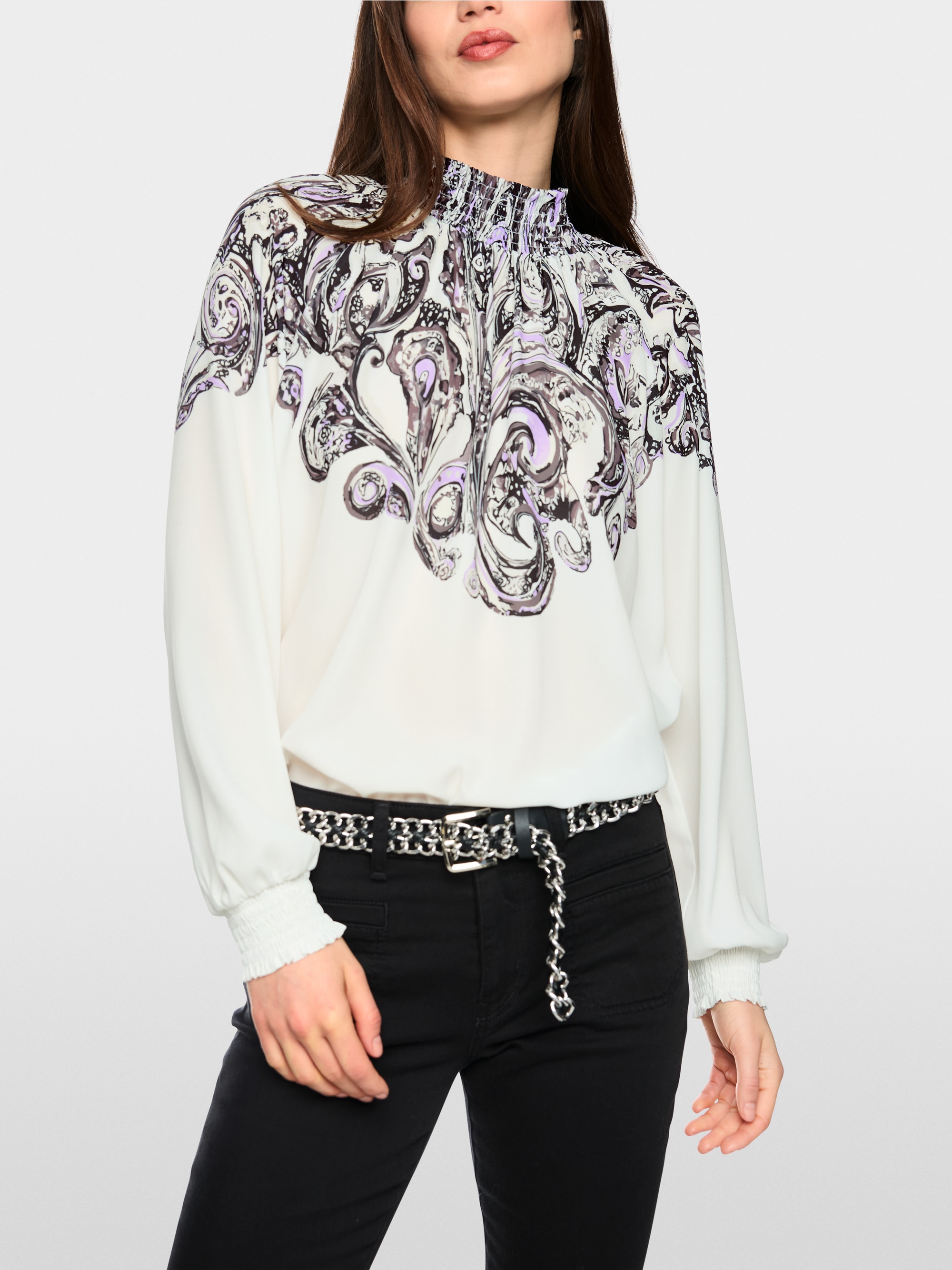 High-necked blouse with print