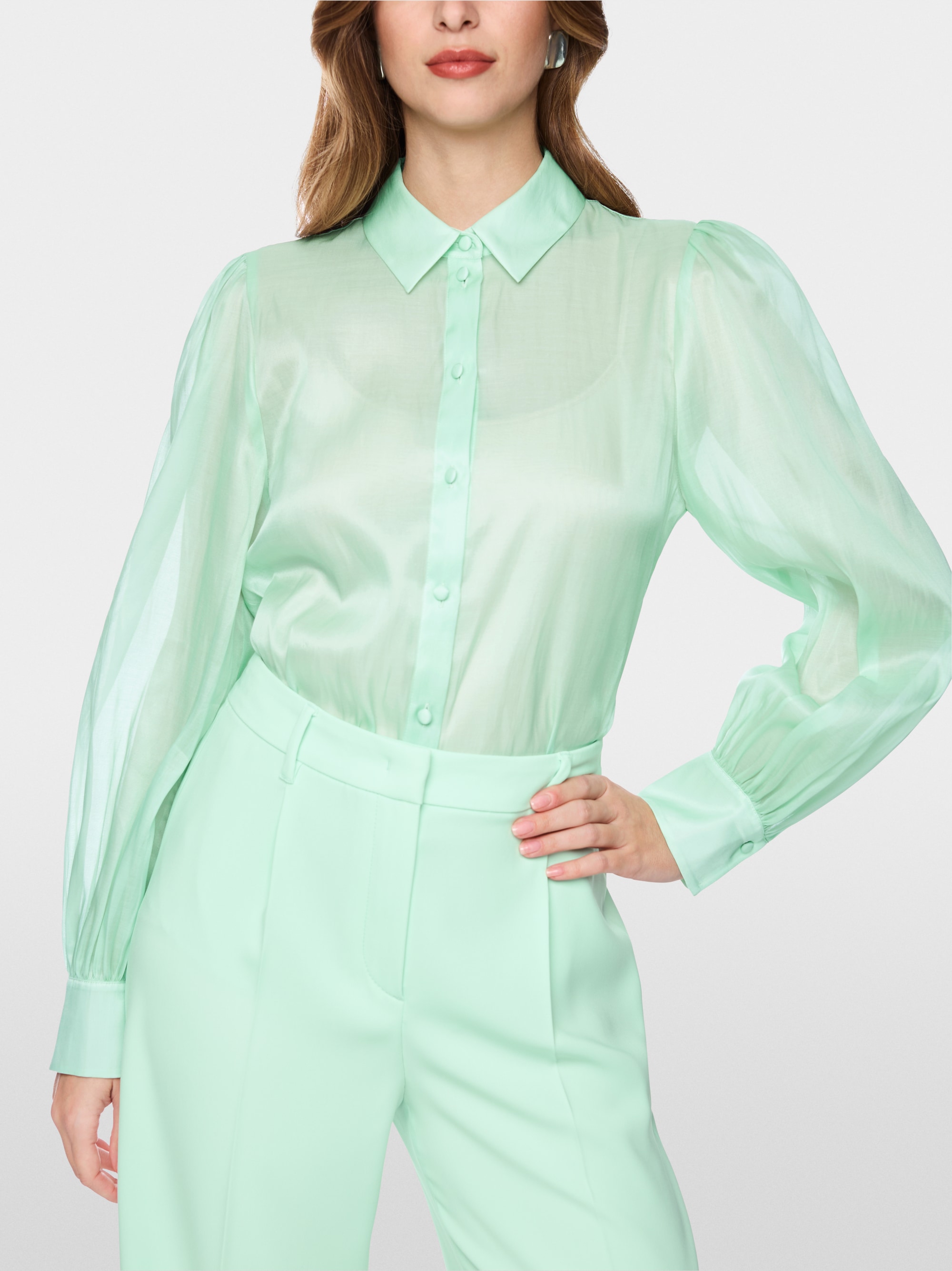 Puff-sleeve blouse with fabric buttons