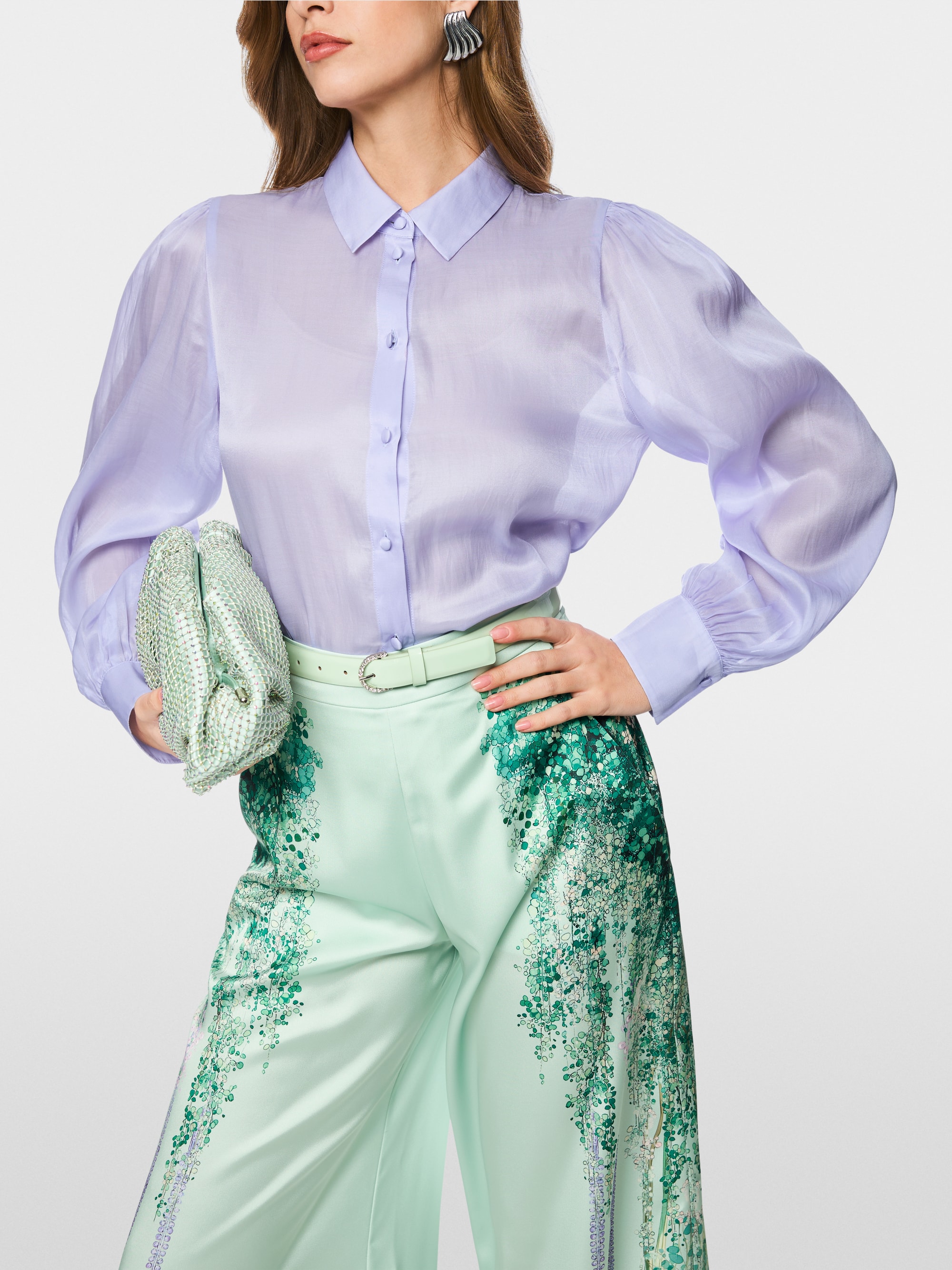 Puff-sleeve blouse with fabric buttons