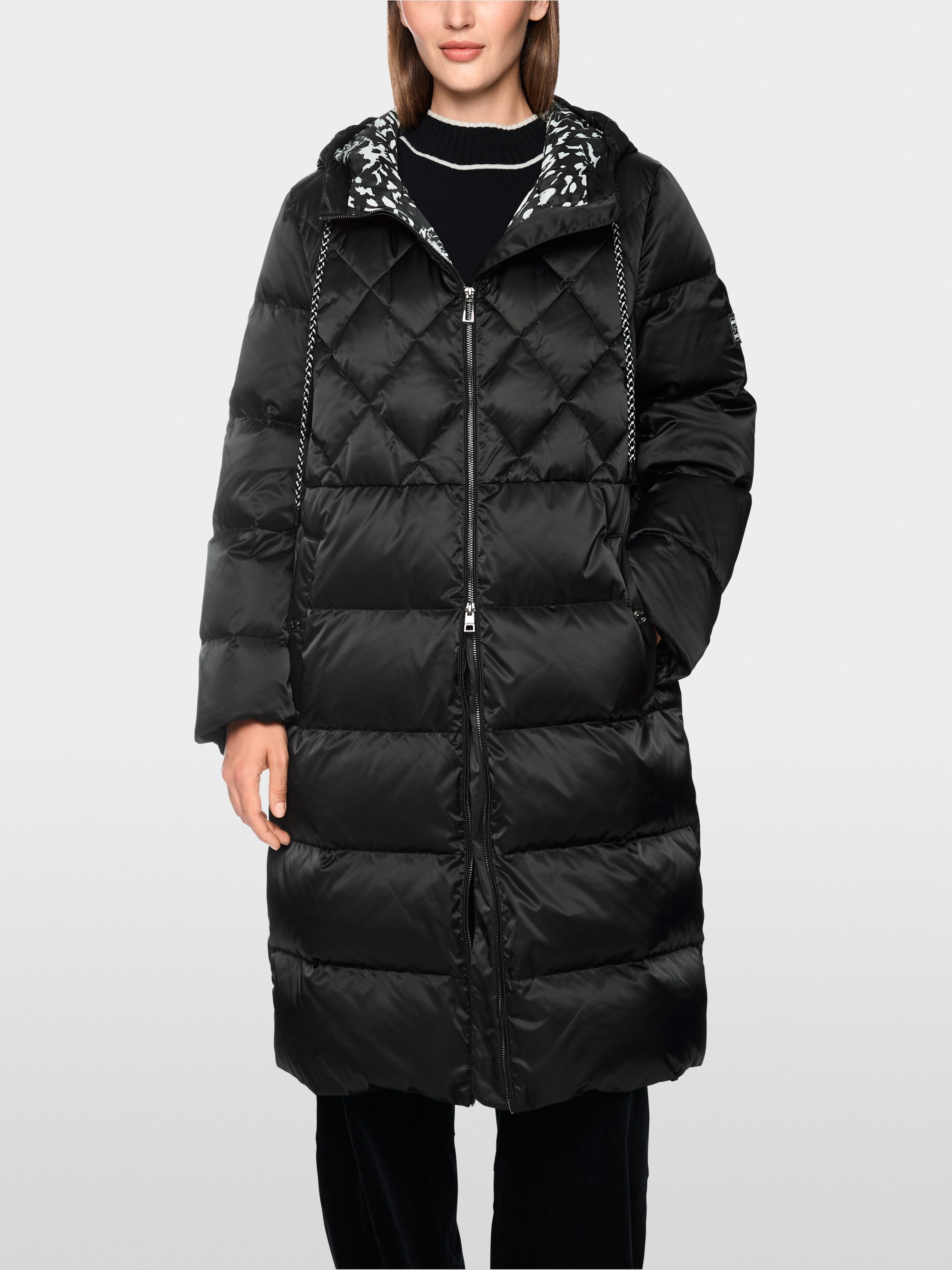 Long quilted coat with hood