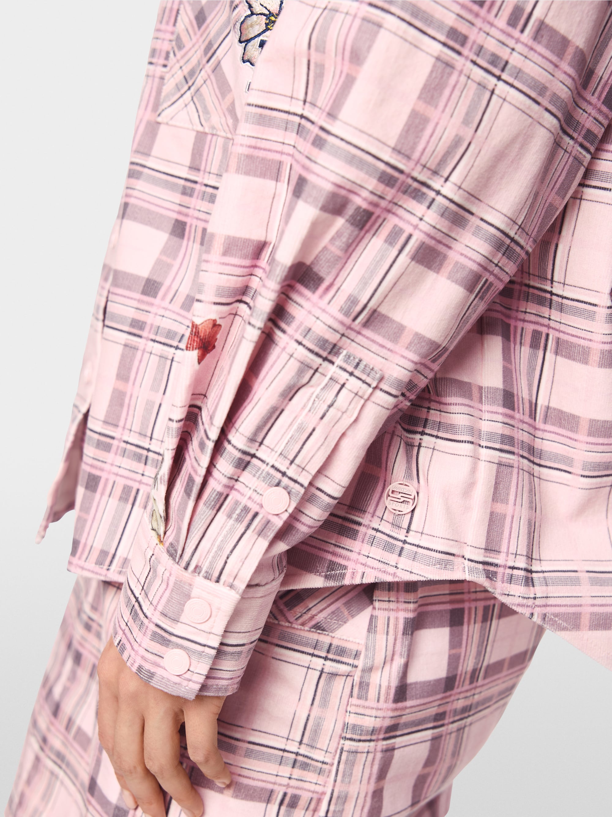 Corduroy blouse with checked design and flowers