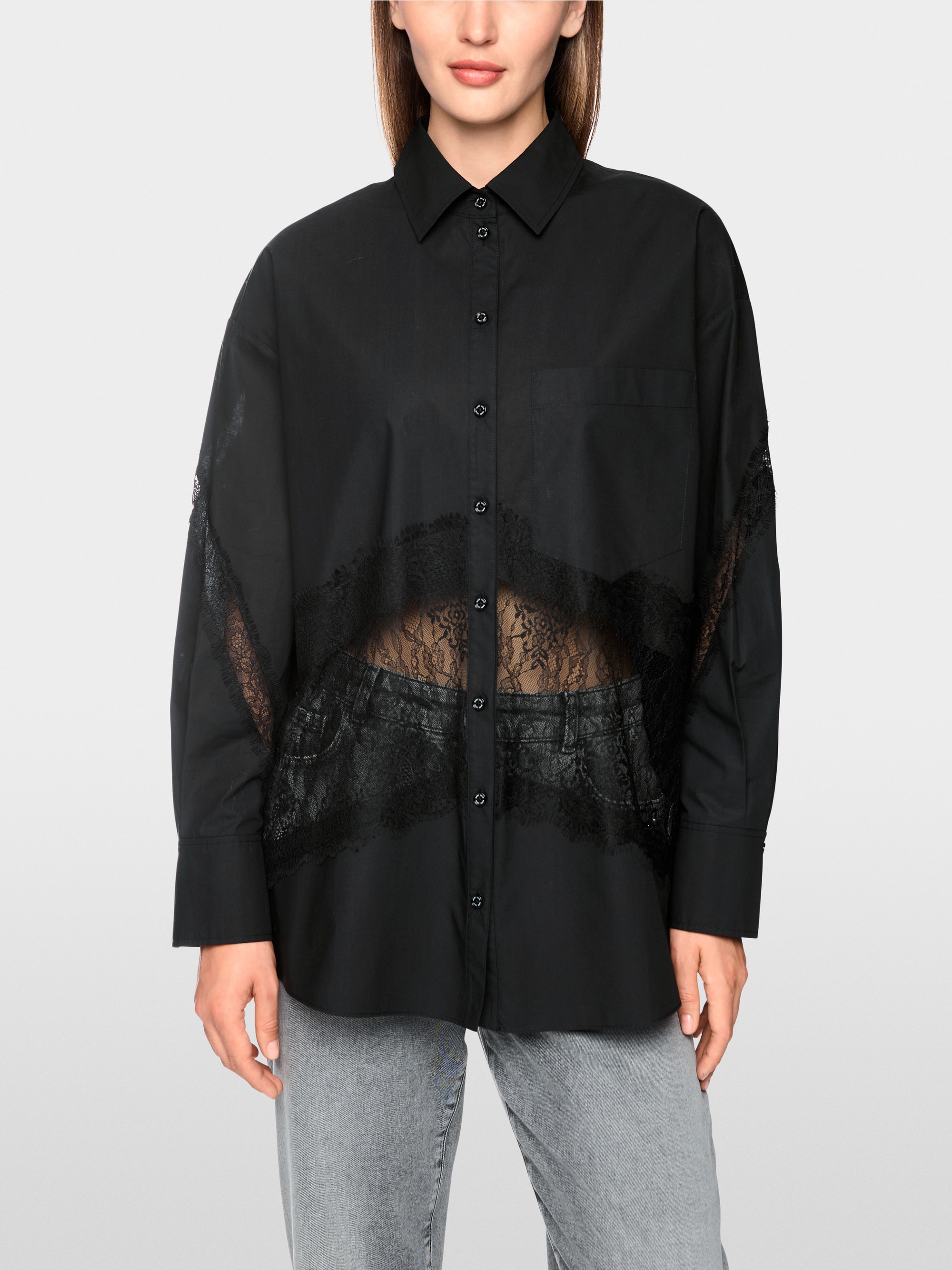 Blouse with lace inserts