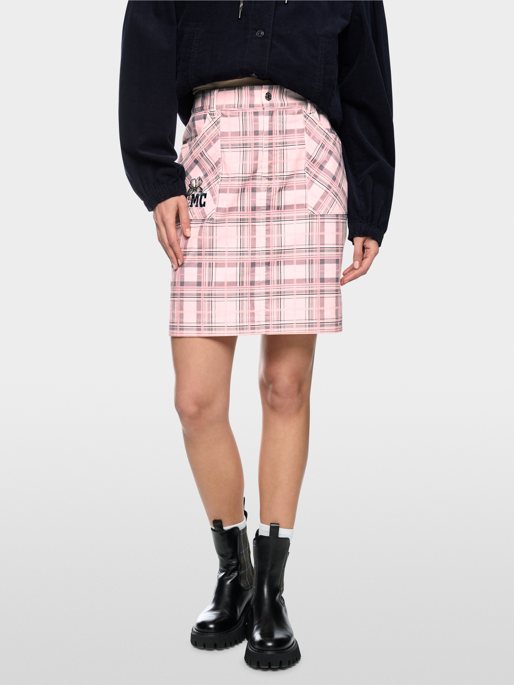 Delicate check & embroidery cord skirt