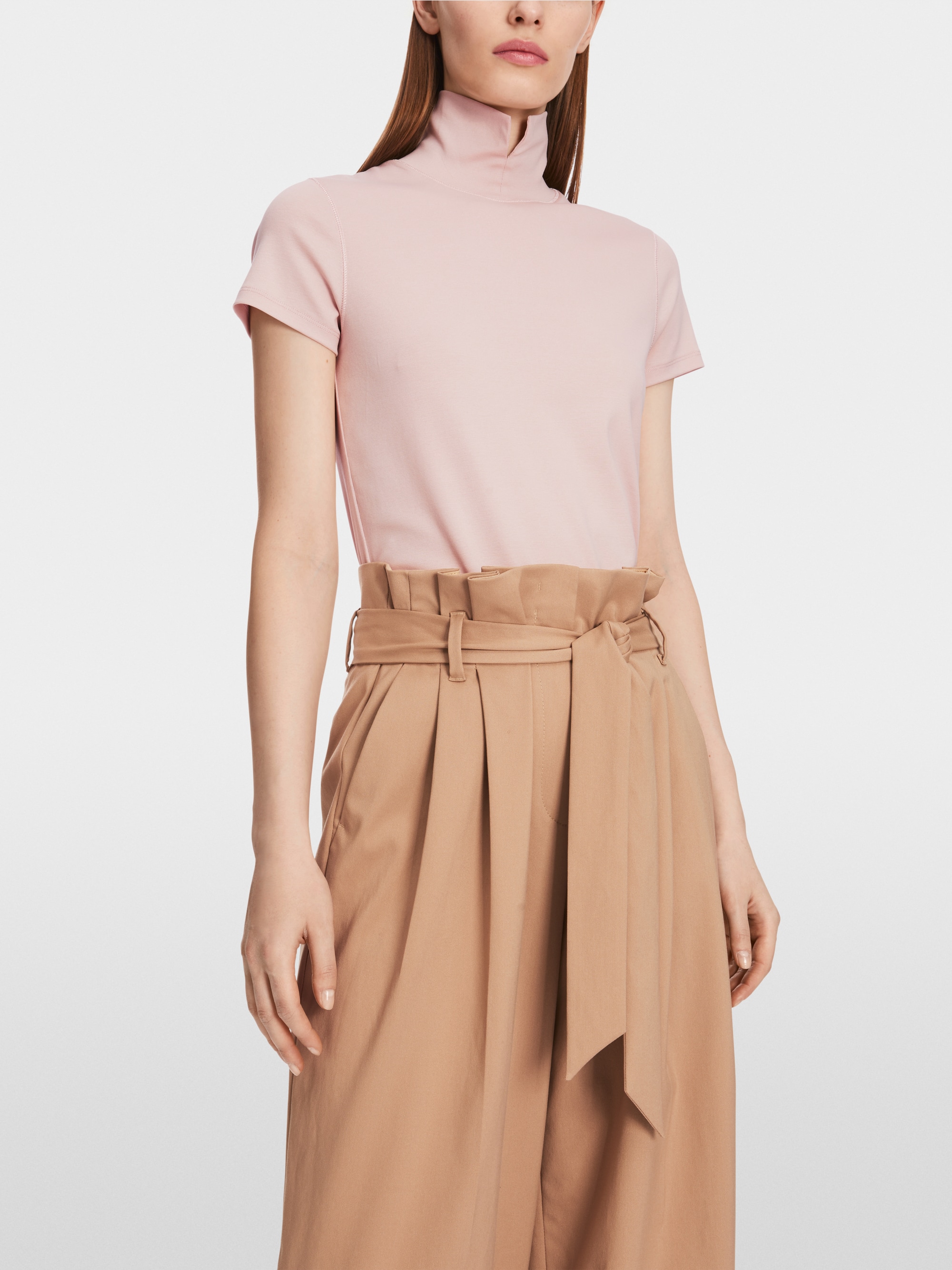 T-shirt with slit mock neck