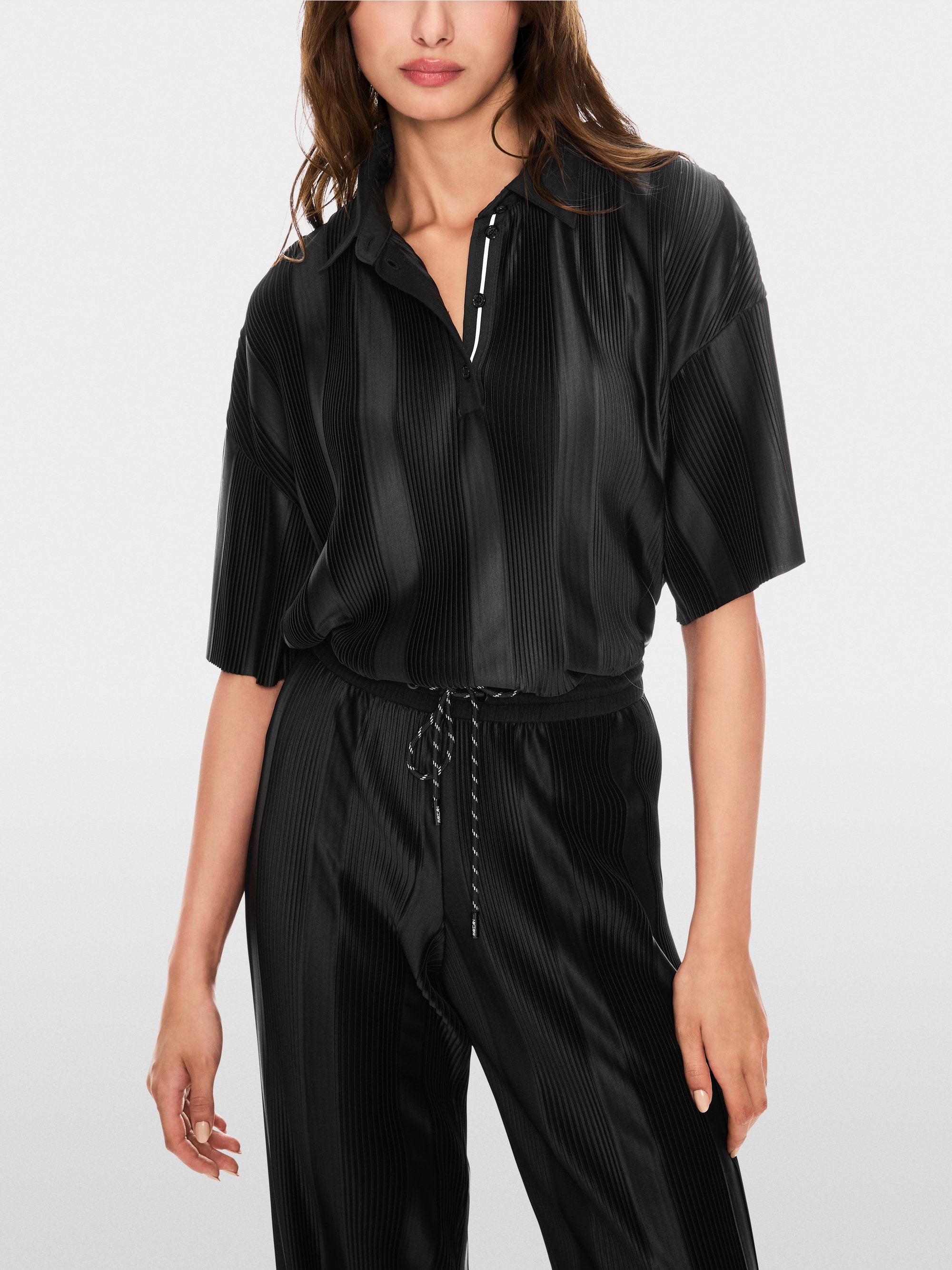 Cropped Poloshirt mit Plissee
