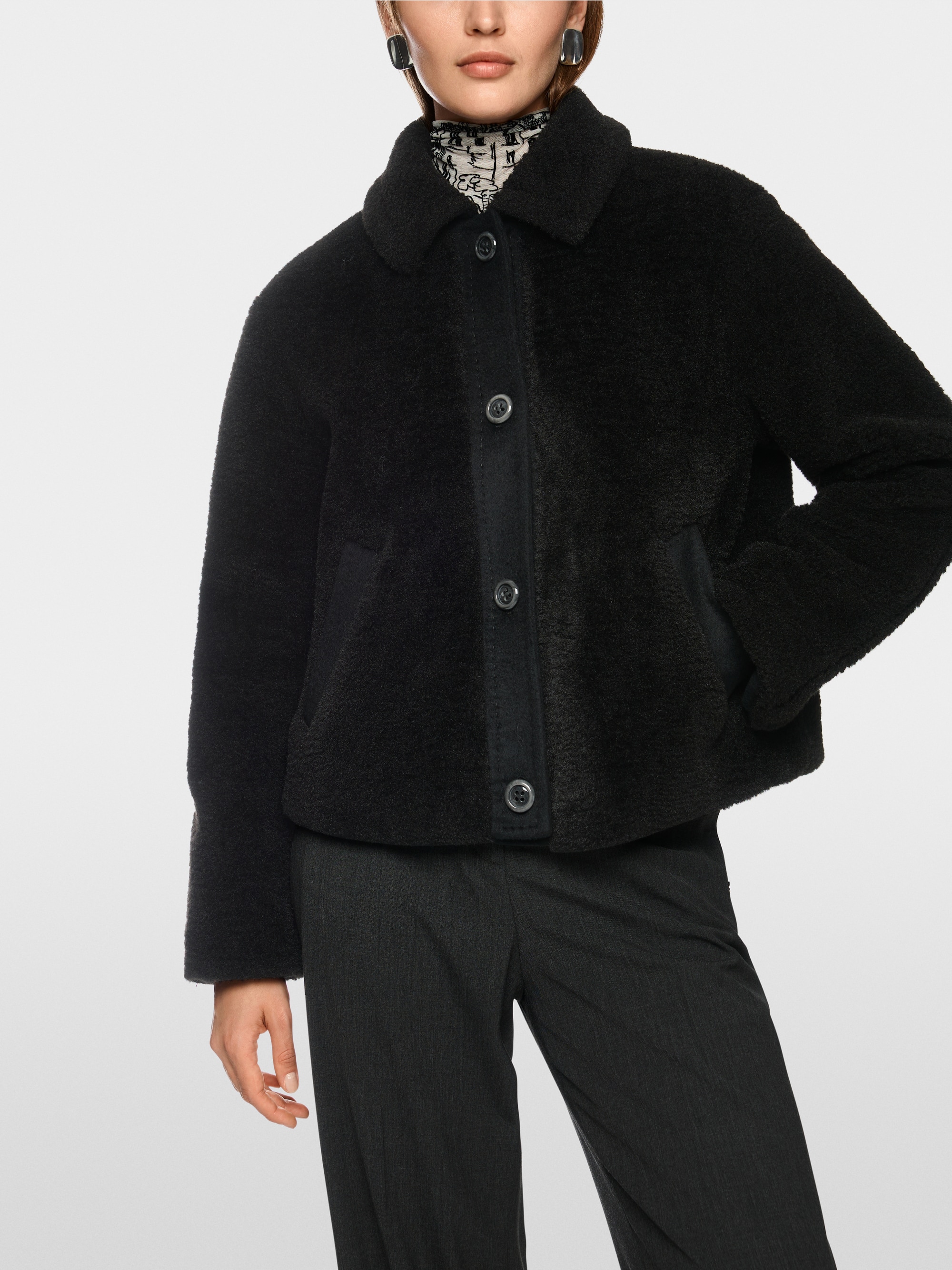 Faux fur jacket with wool details