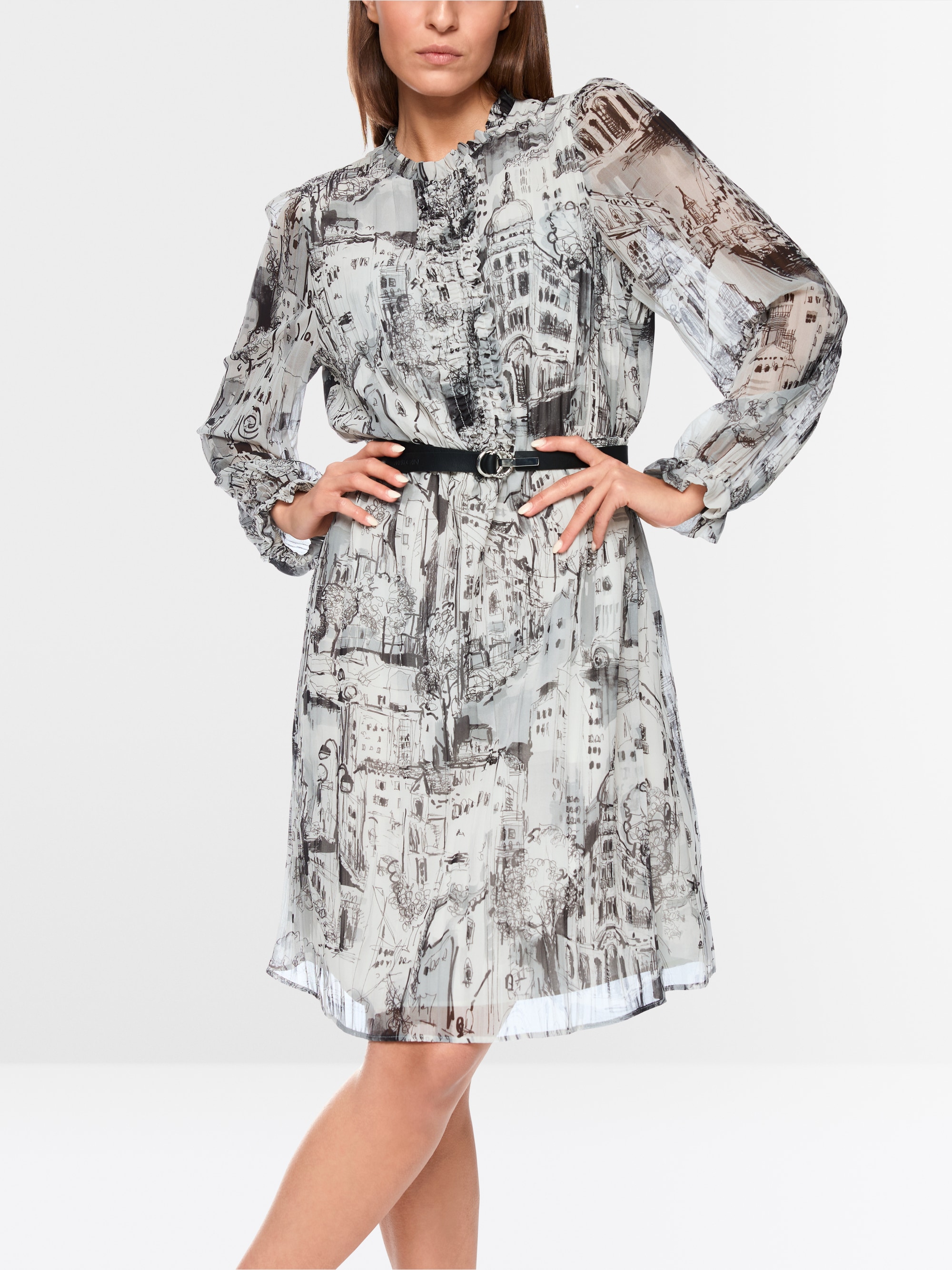 Printed dress with mini ruffles
