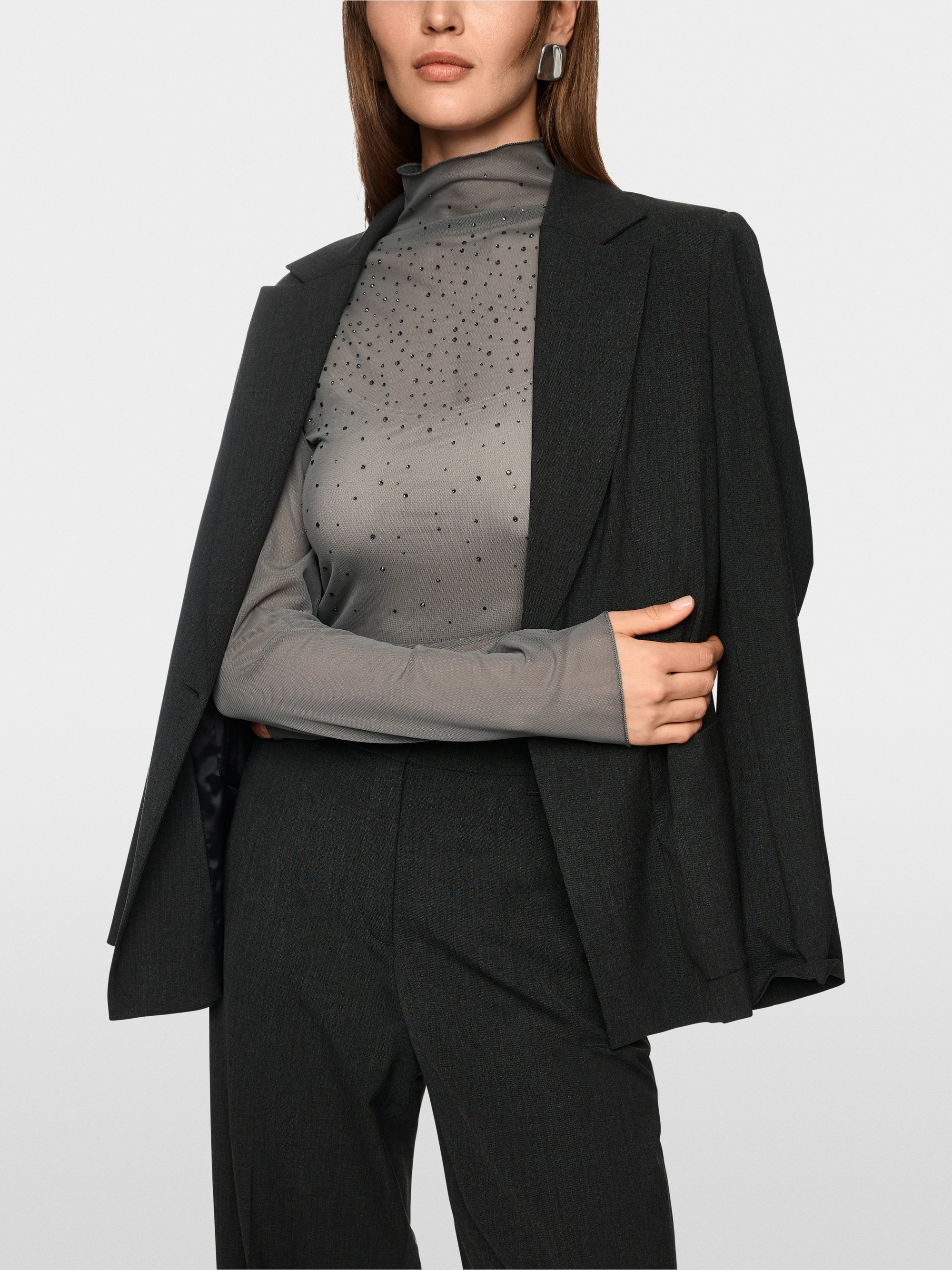 Mesh-Longsleeve mit Hotfixsteinchen