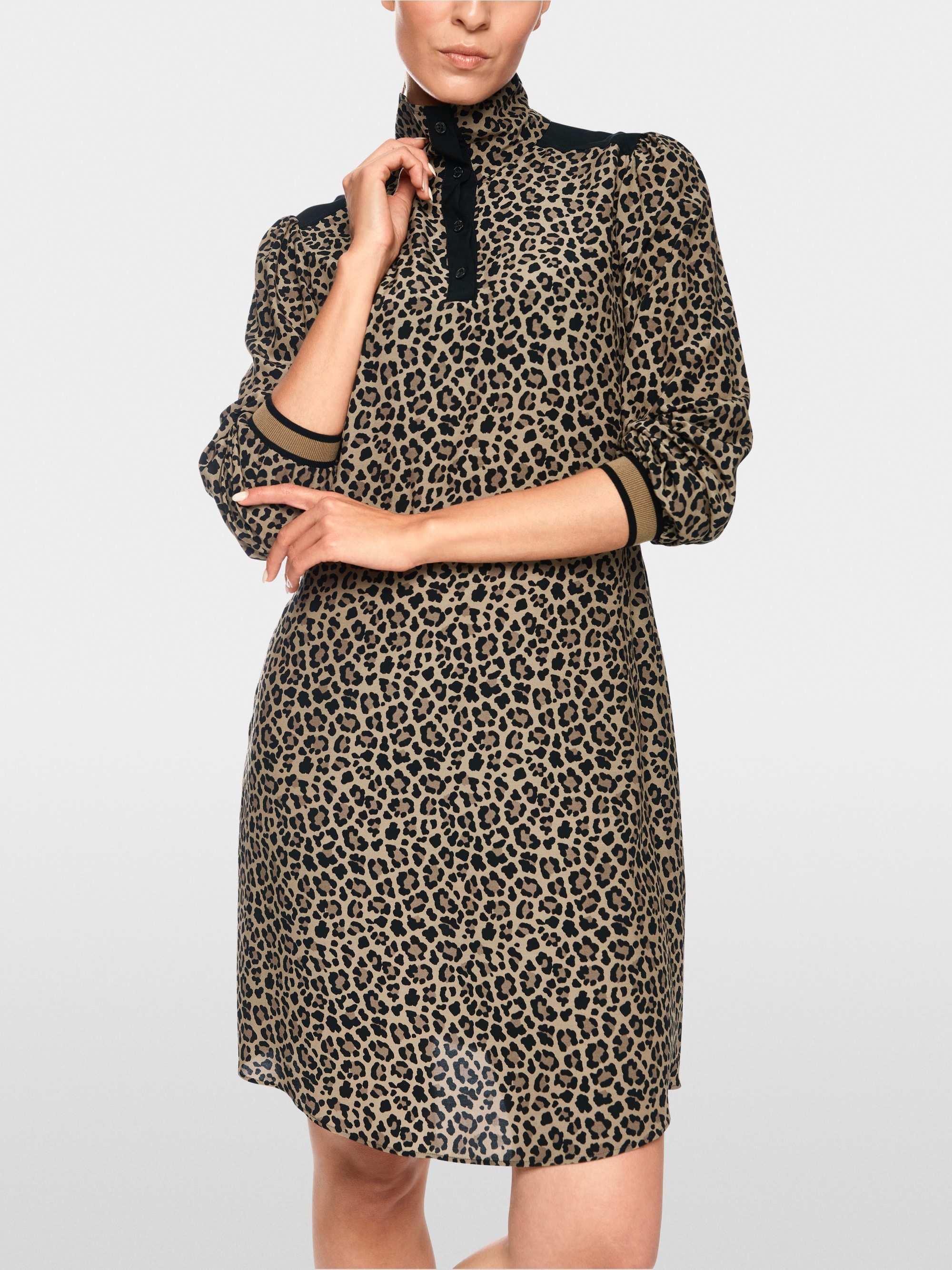 Leo print dress with gathered detail
