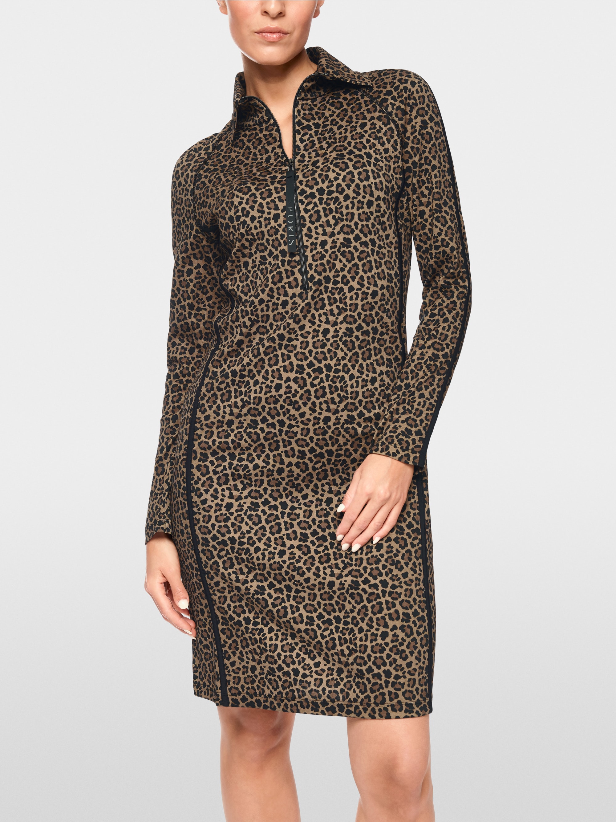 Robe léopard en jersey côtelé avec fermeture éclair