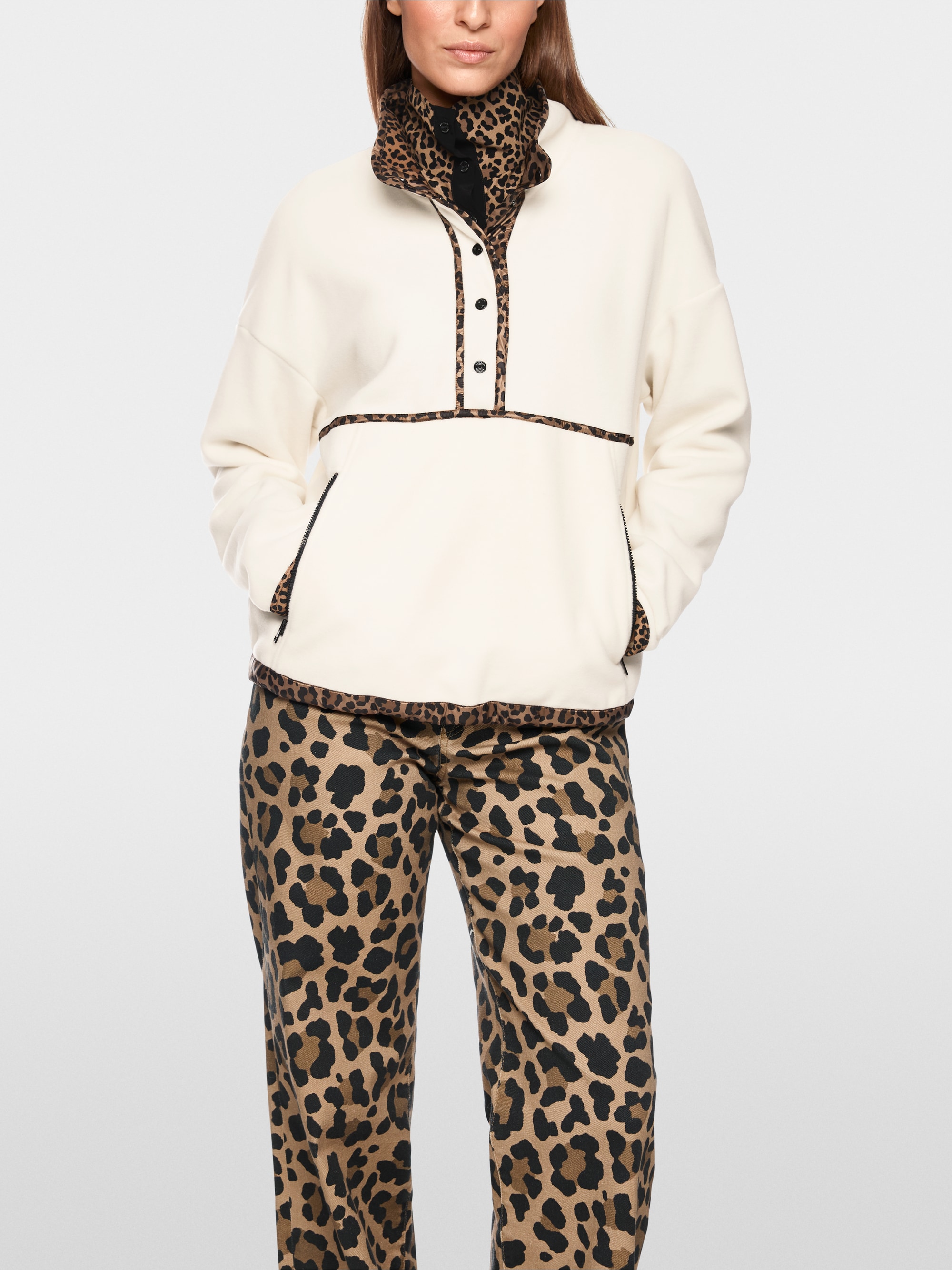 Fleece jumper with leo print details