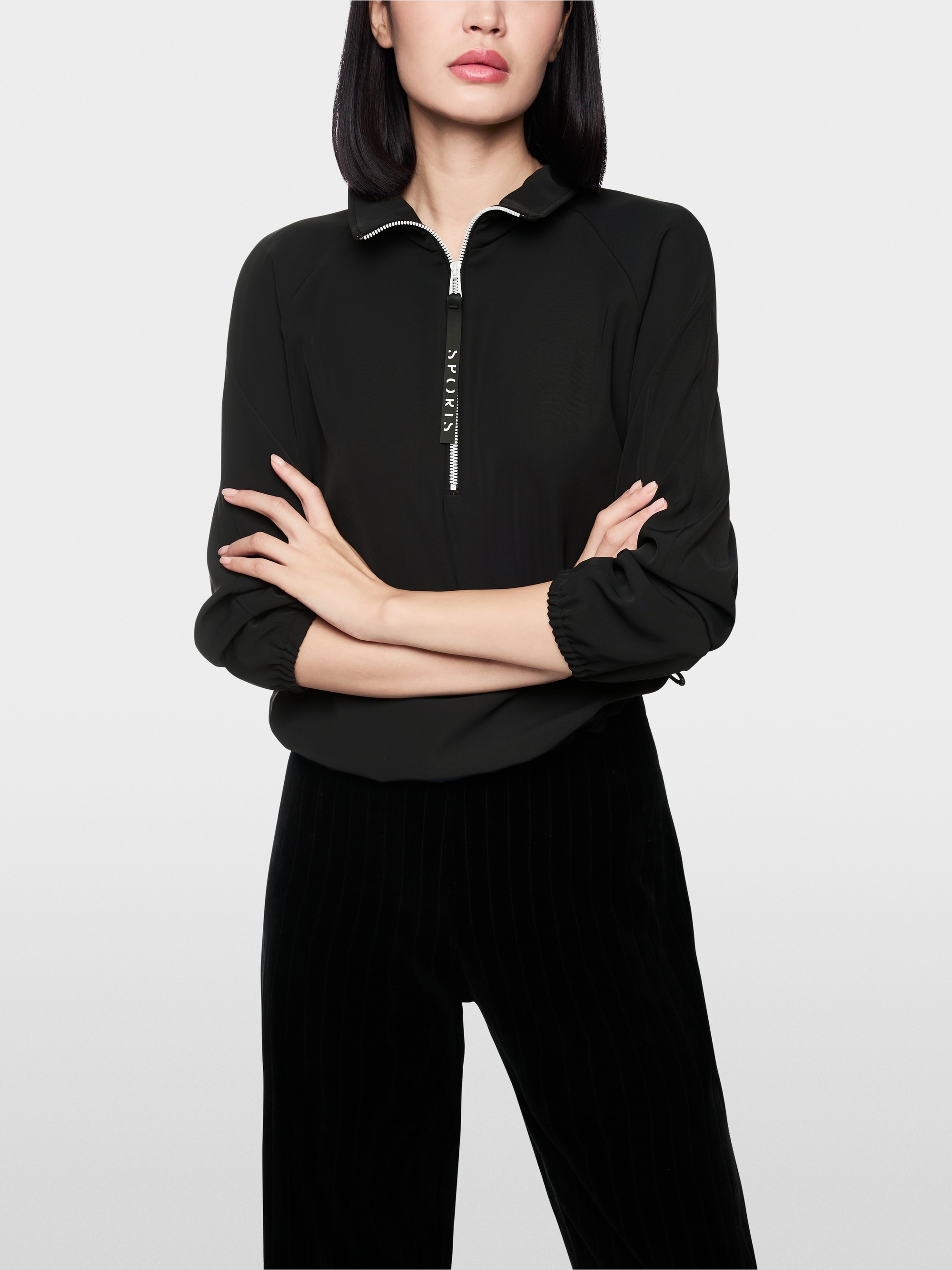 Blouse shirt with zip and drawstring