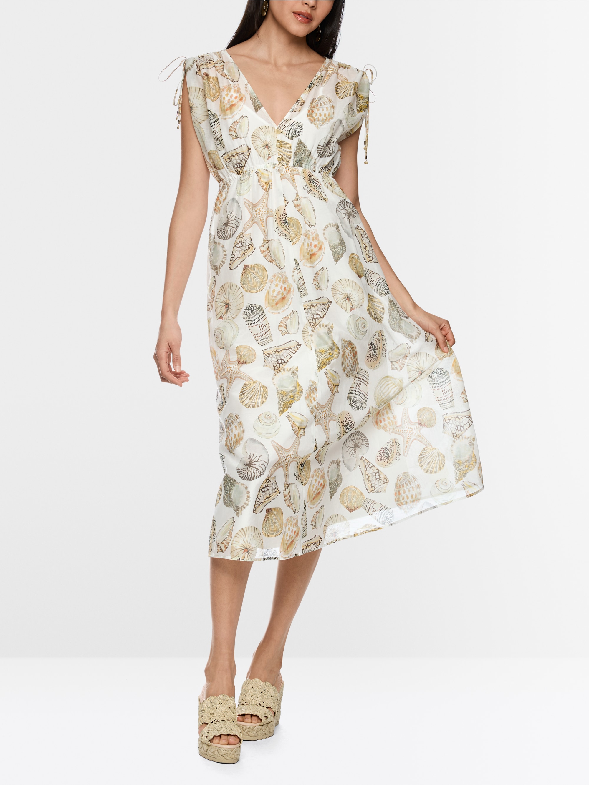 Mid-length dress in cotton and silk