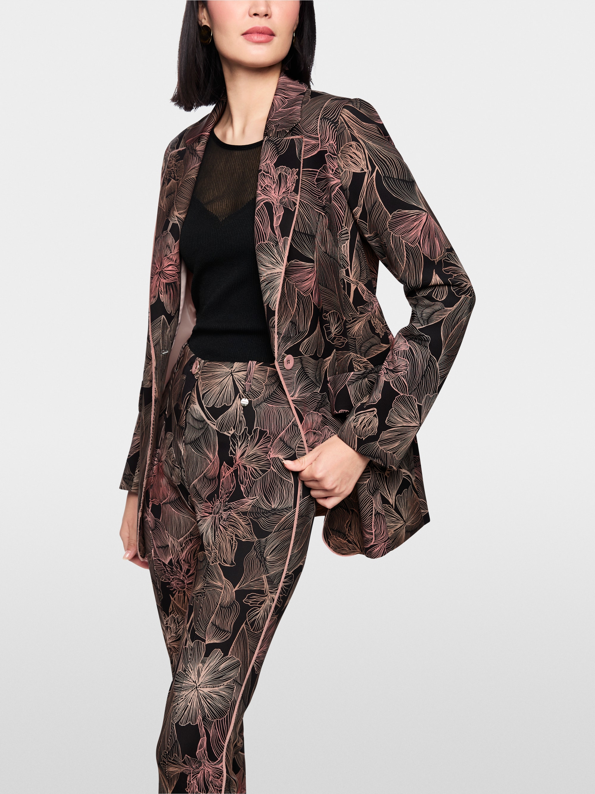 Blazer with floral print in scuba jersey