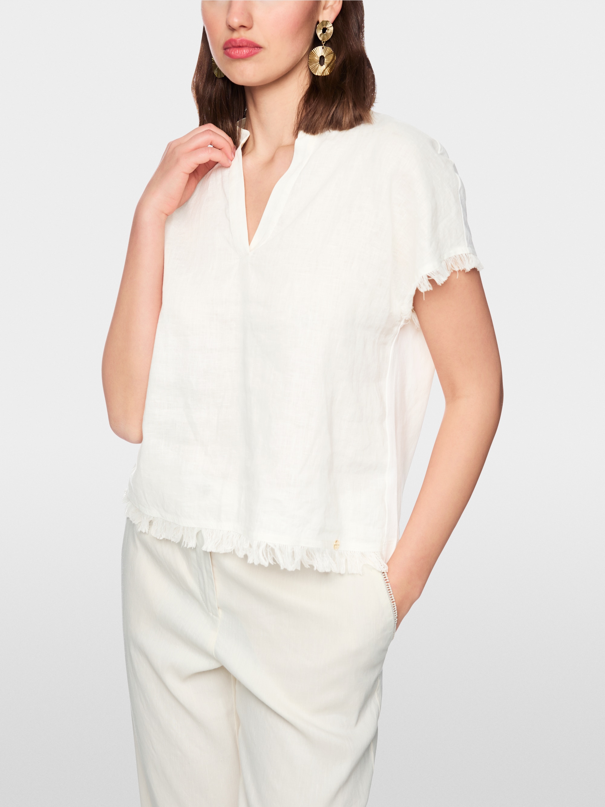Linen-cotton blend blouse-style shirt