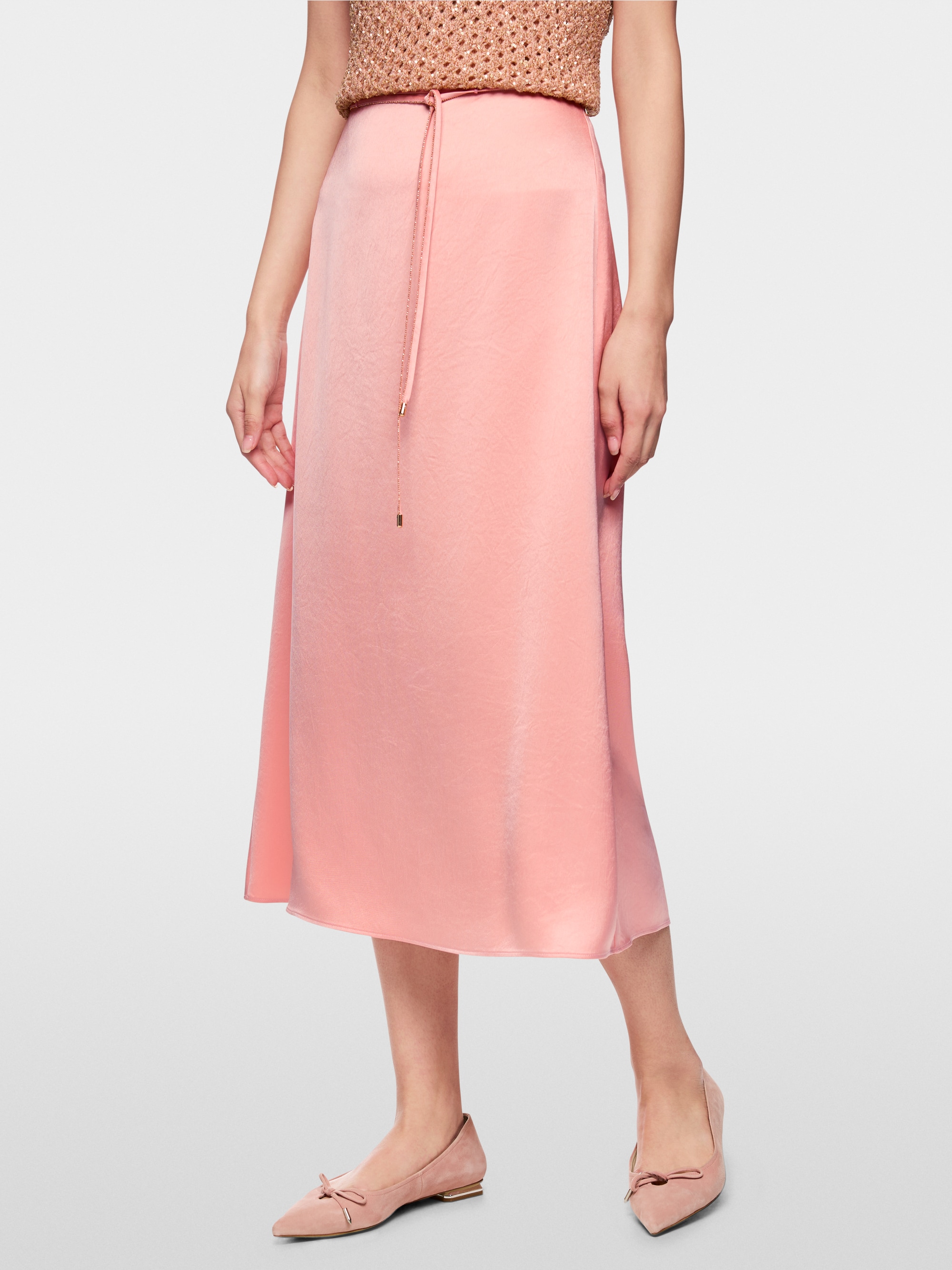 Jupe midi en satin avec cordon à nouer