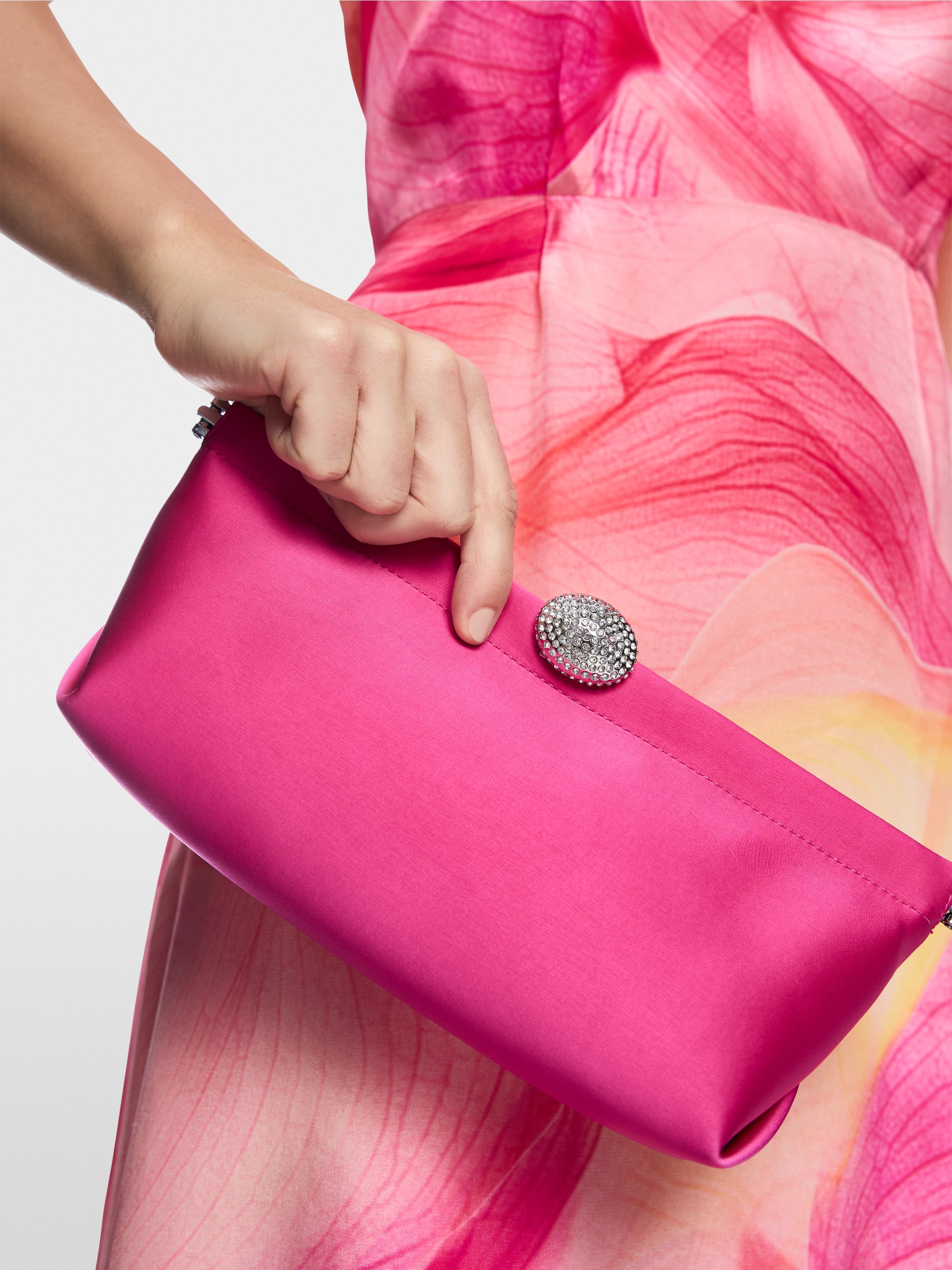 Satin clutch with crystal clasp