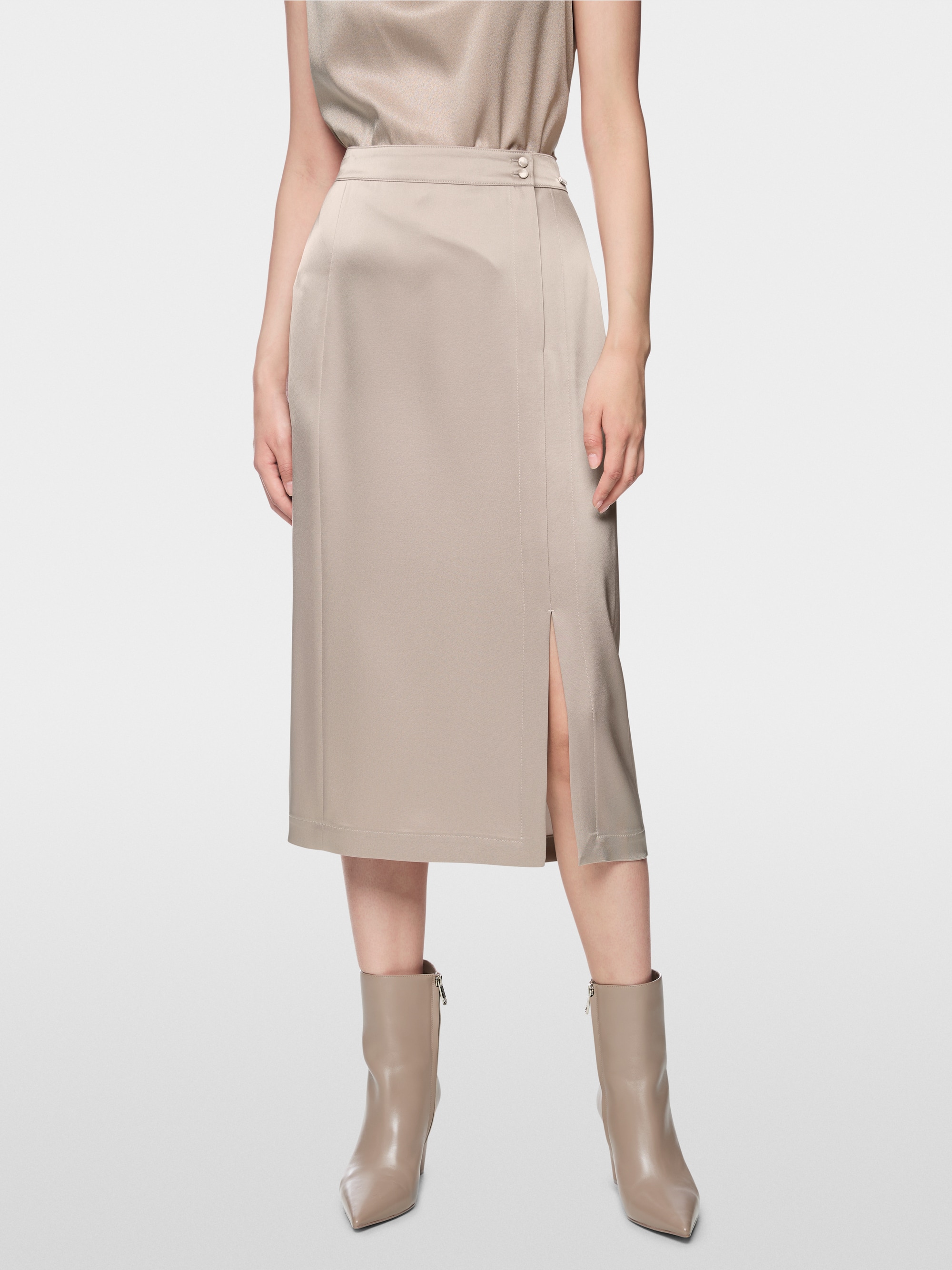 Flowing satin midi skirt