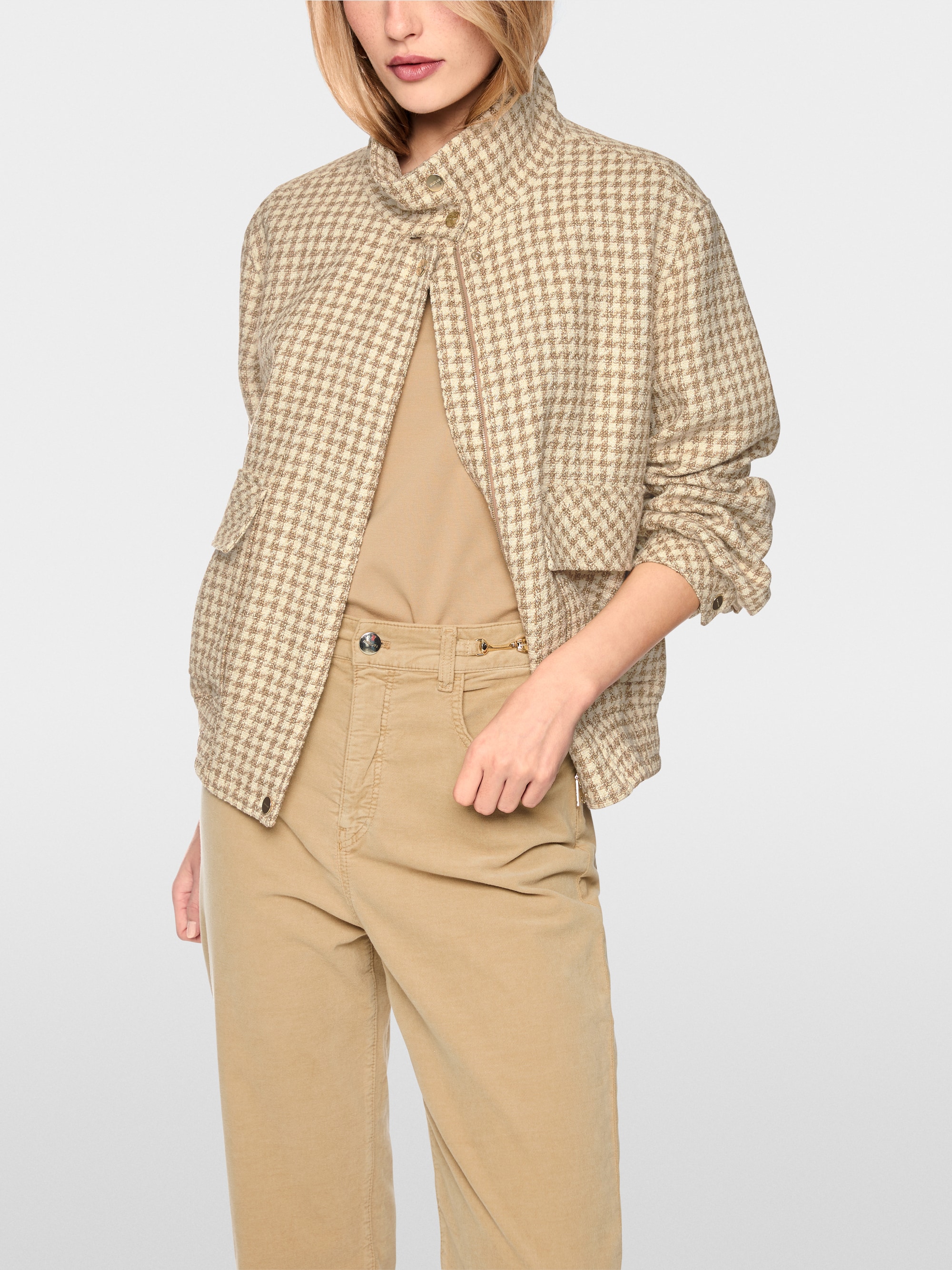 Blouson jacket with houndstooth