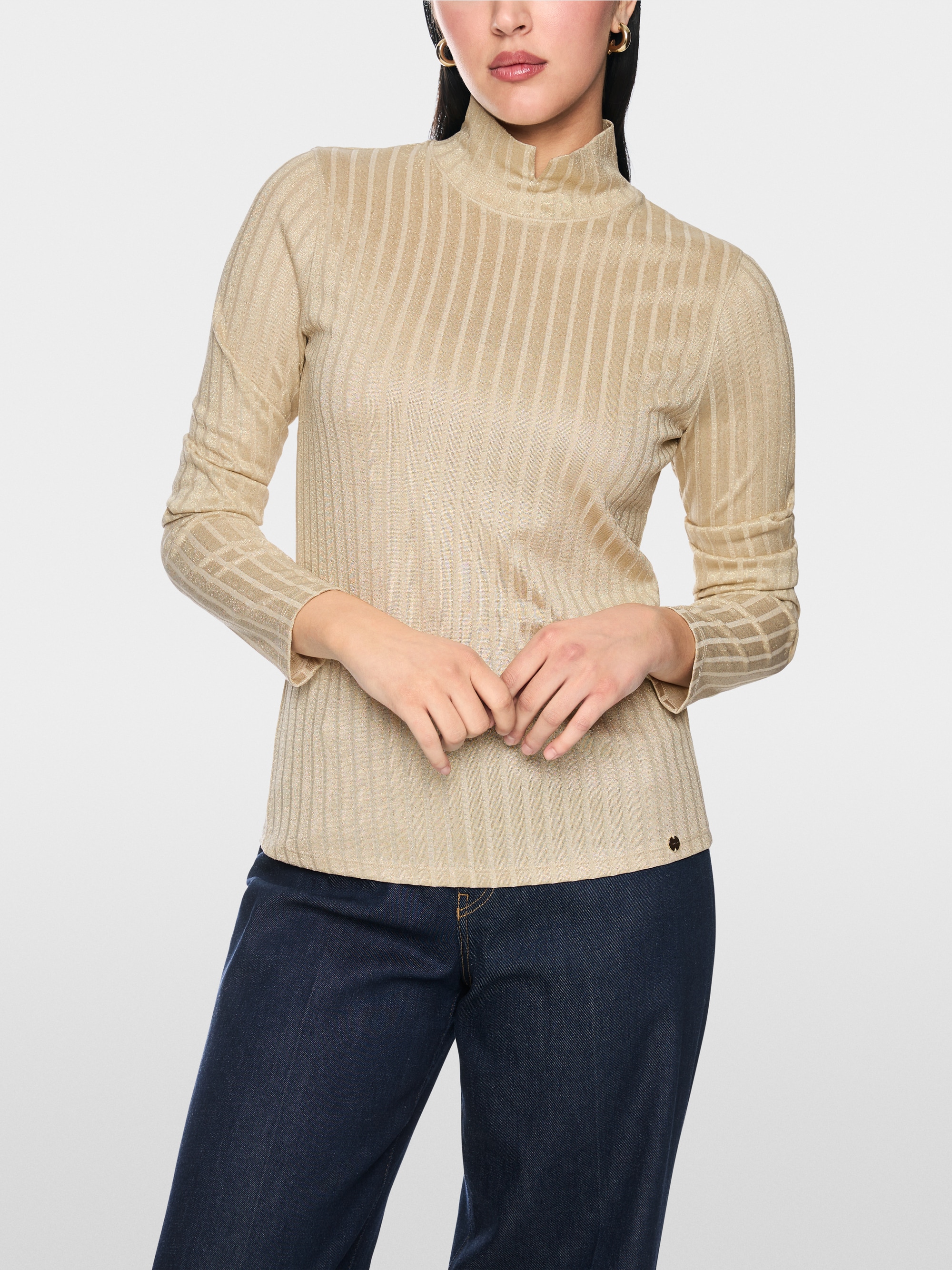 Lurex ribbed shirt with stand-up collar