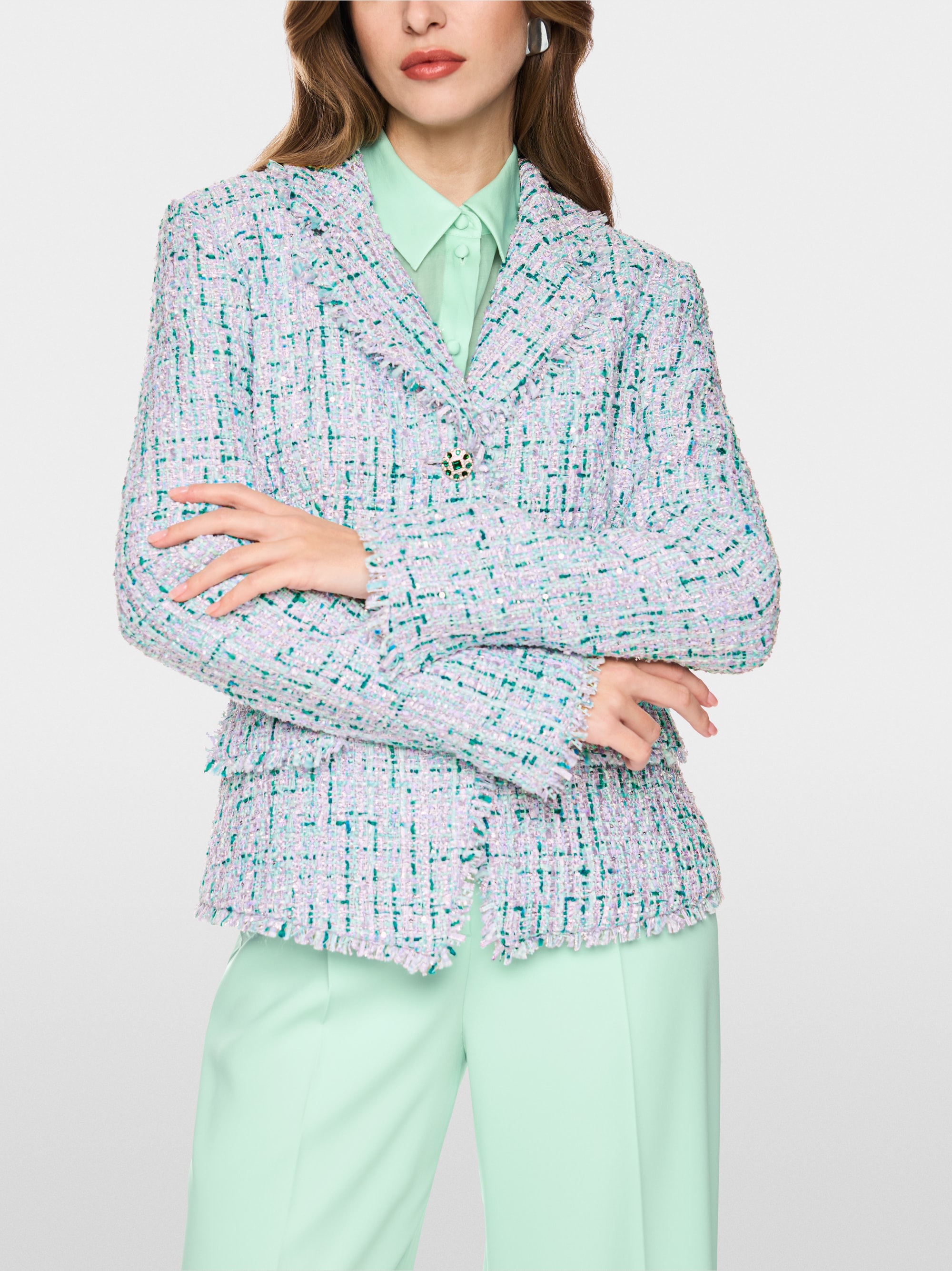 Blazer with rhinestones and frayed hem