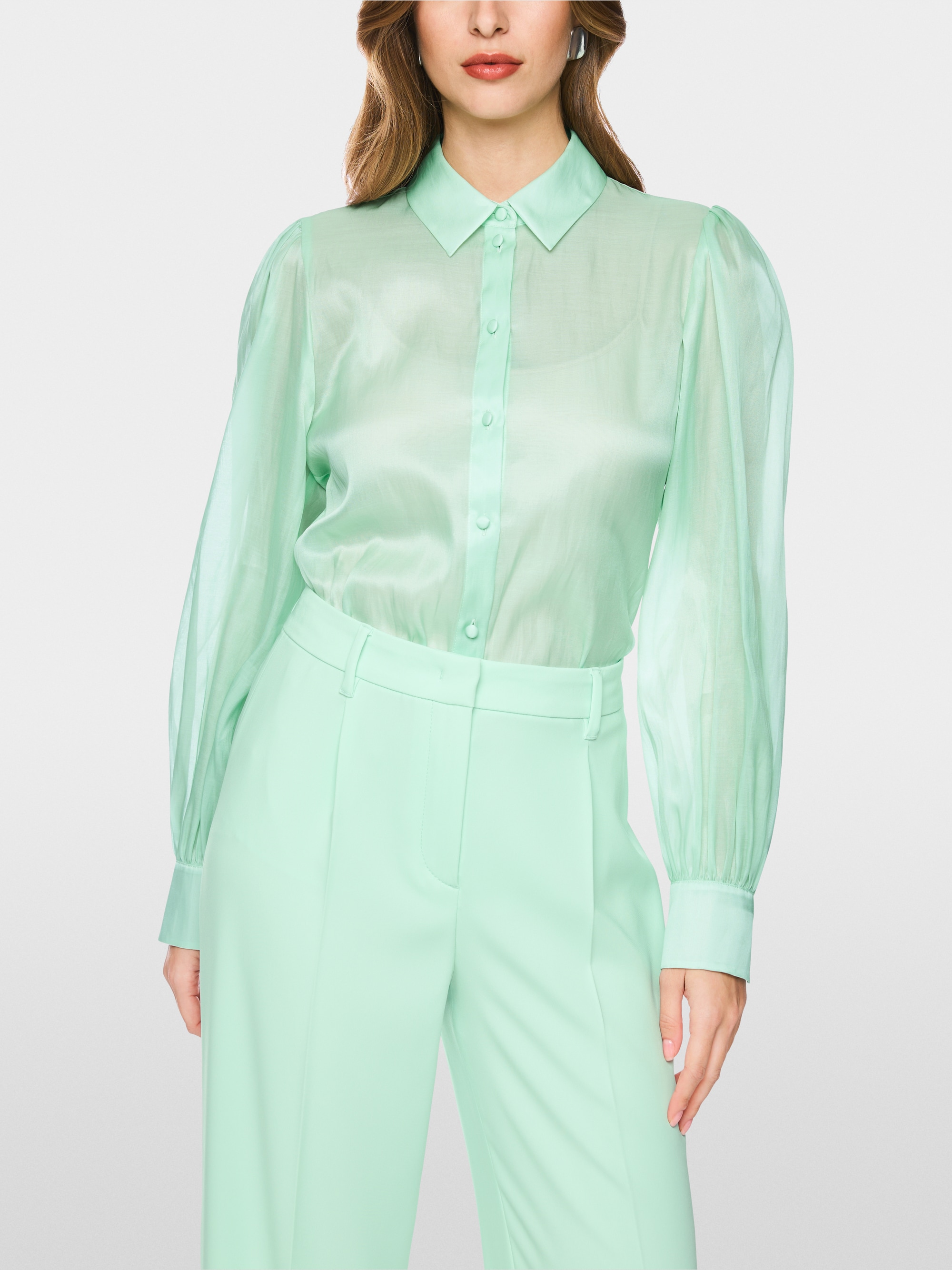 Puff-sleeve blouse with fabric buttons