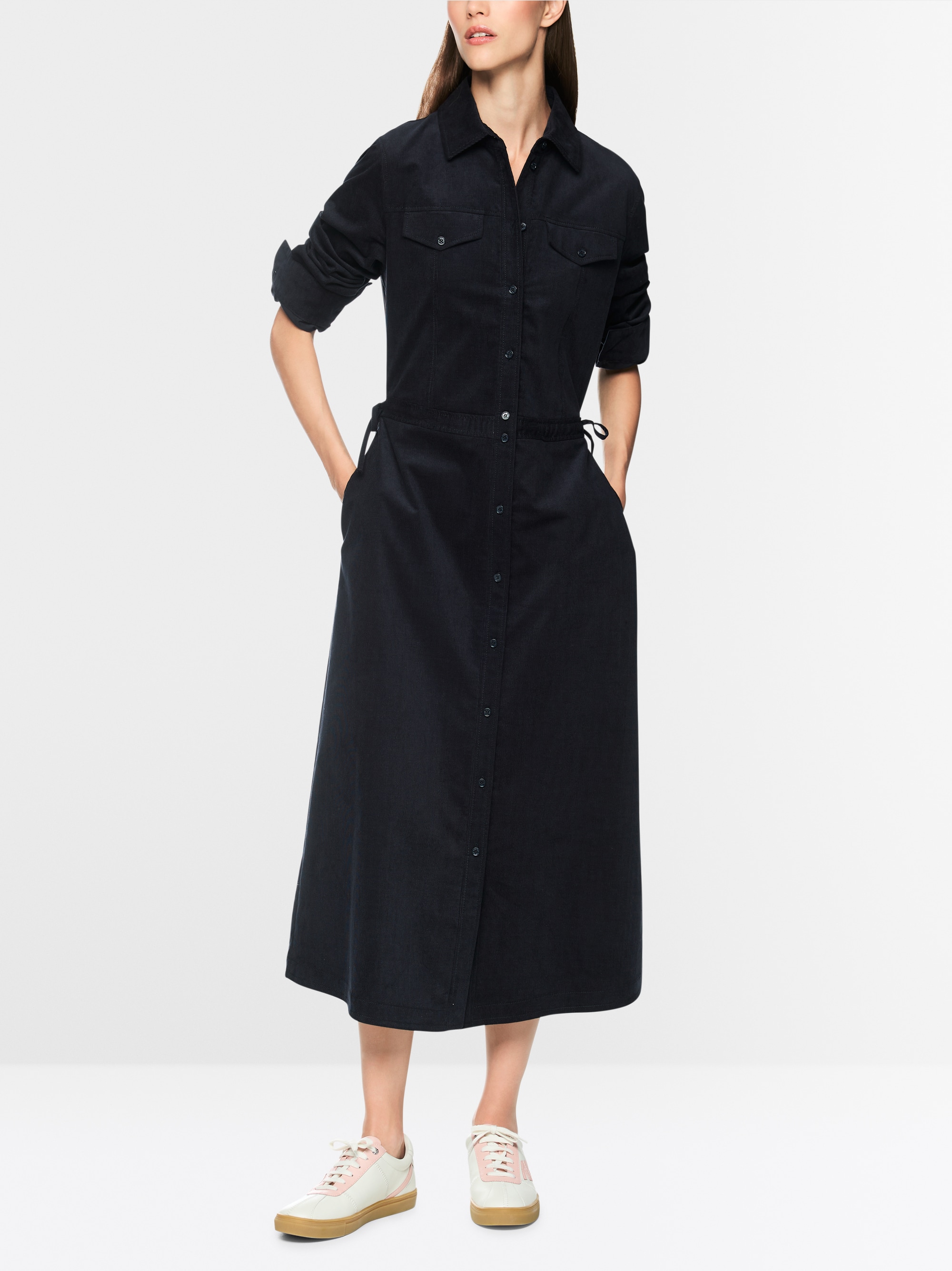 Corduroy dress with drawstring