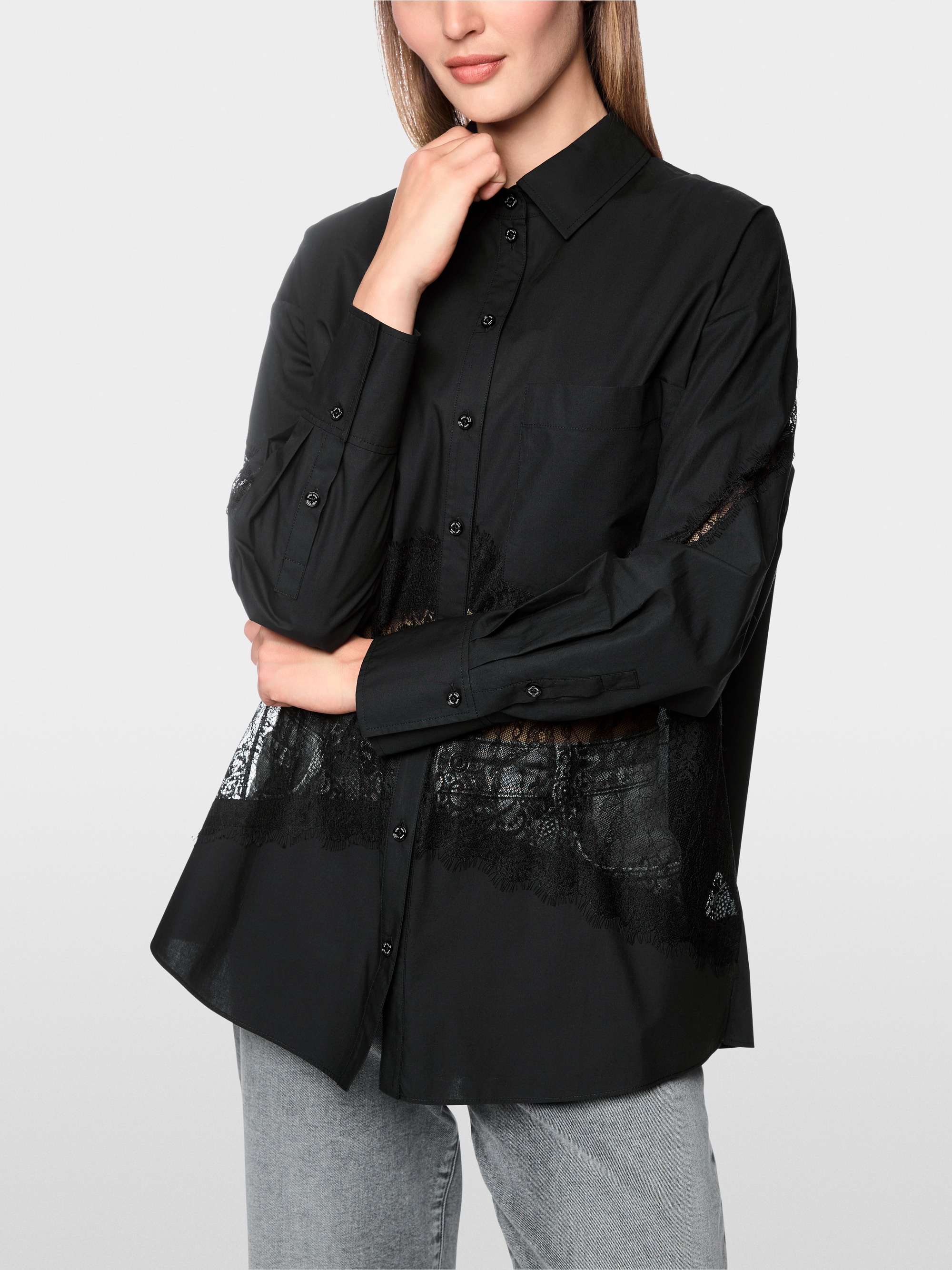 Blouse with lace inserts