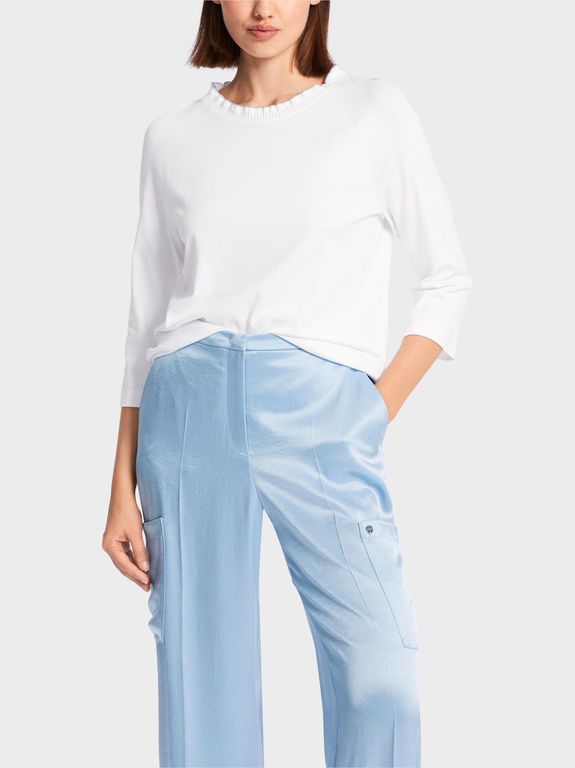 Damen T-Shirt Mit Rüschen - Sommer Bluse Mit V-Ausschnitt Und Volant Ärmeln