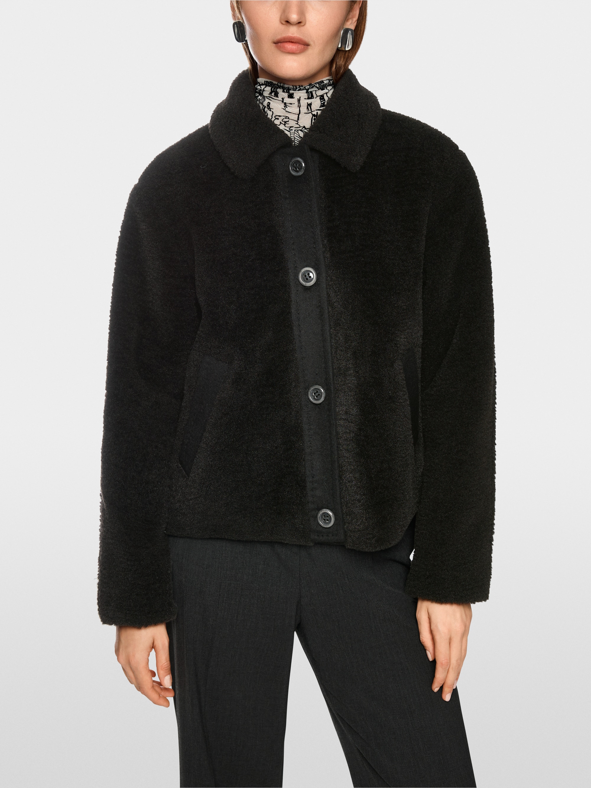 Faux fur jacket with wool details